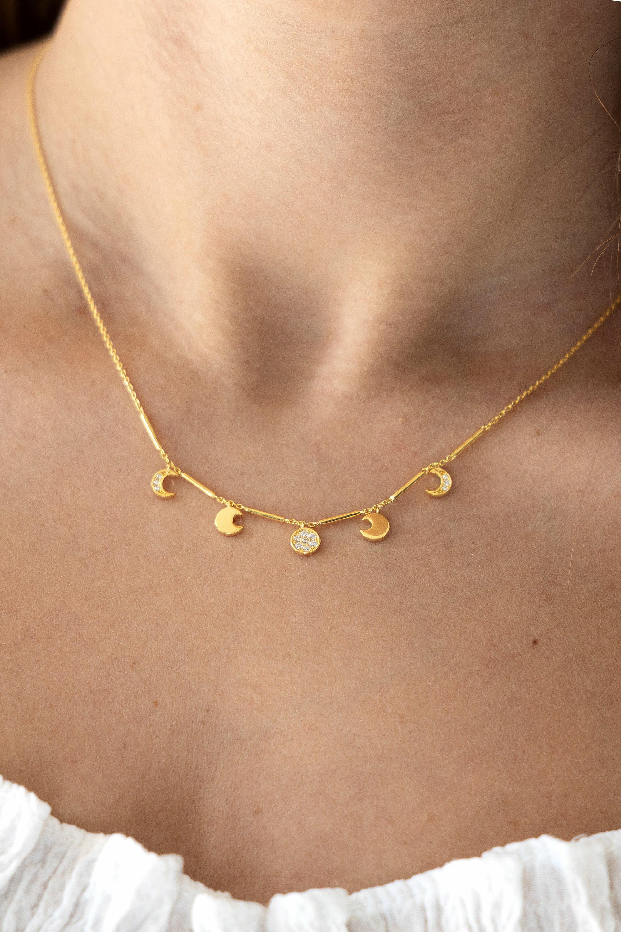 Halskette 925 Silber vergoldet Anhänger Mondphasen Zirkonia 41185098334302 – Bild 2