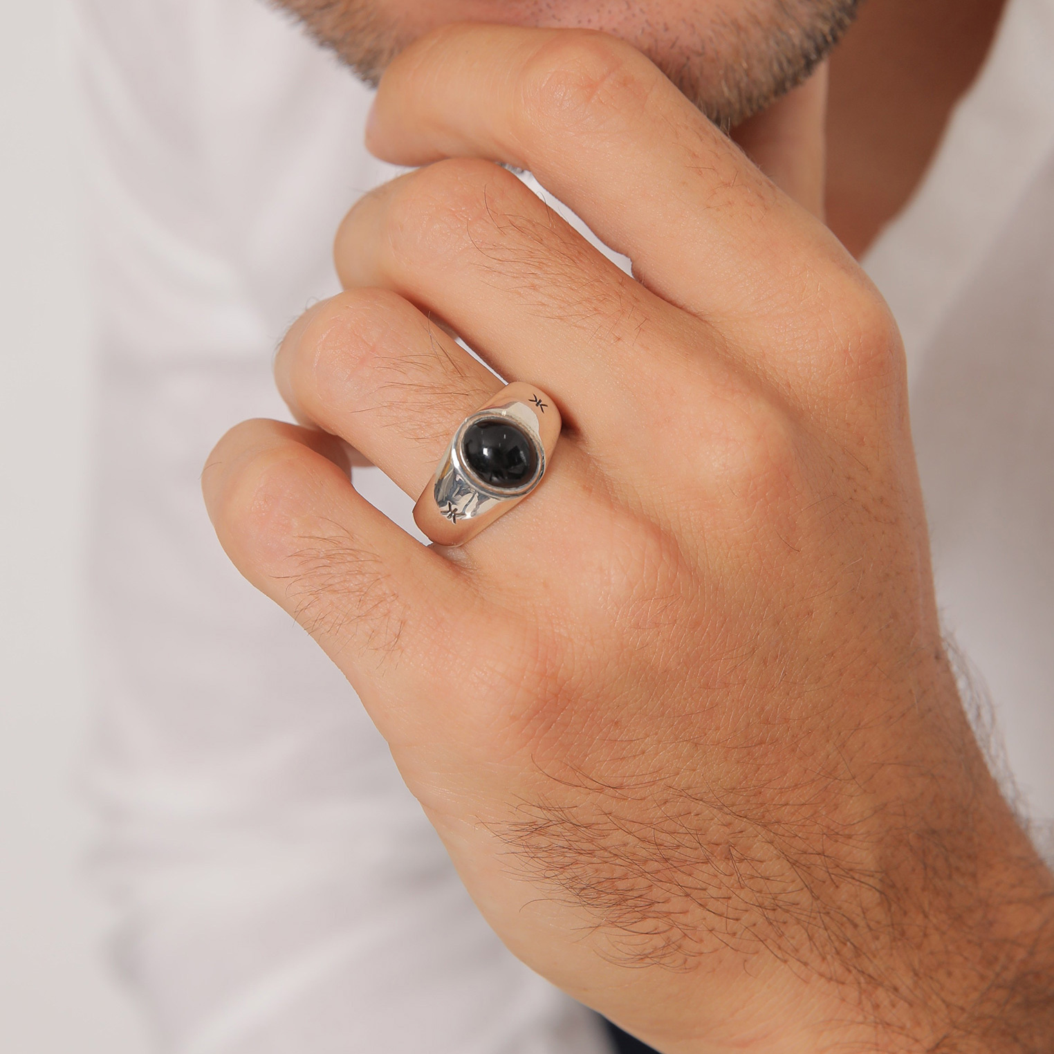 Ring Herren Siegelring Onyx Oval Basic 925 Silber – Bild 3