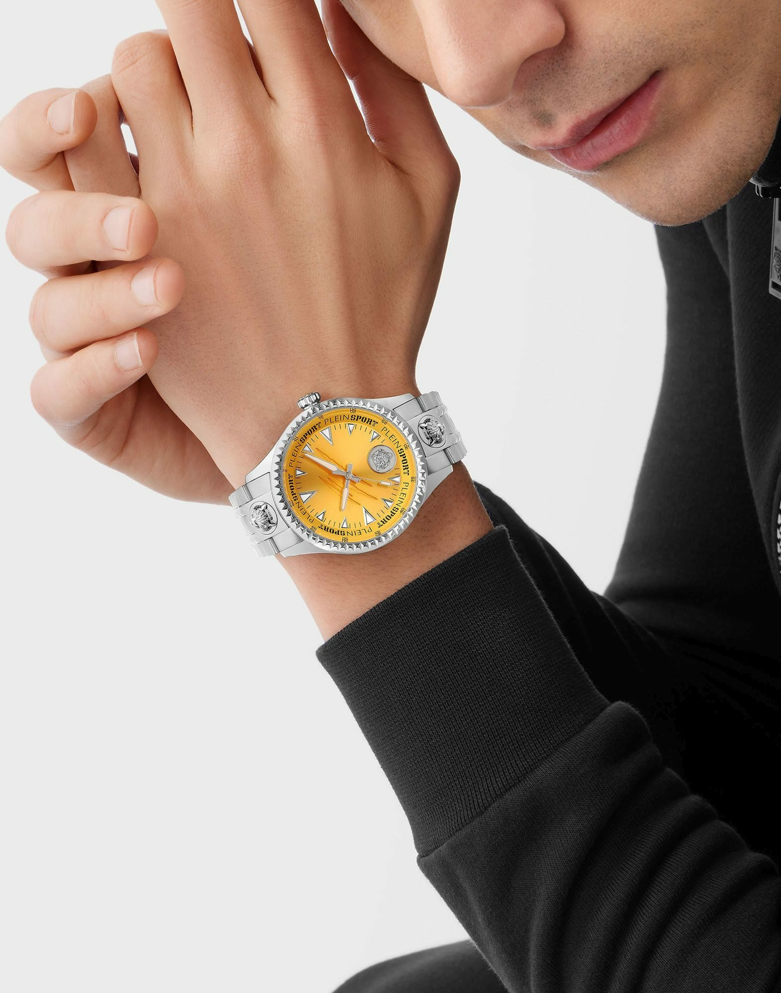 Plein Sport Herren Uhr LINEMAN PS5BA0824 Edelstahl Silber Gelb 45 mm – Bild 3