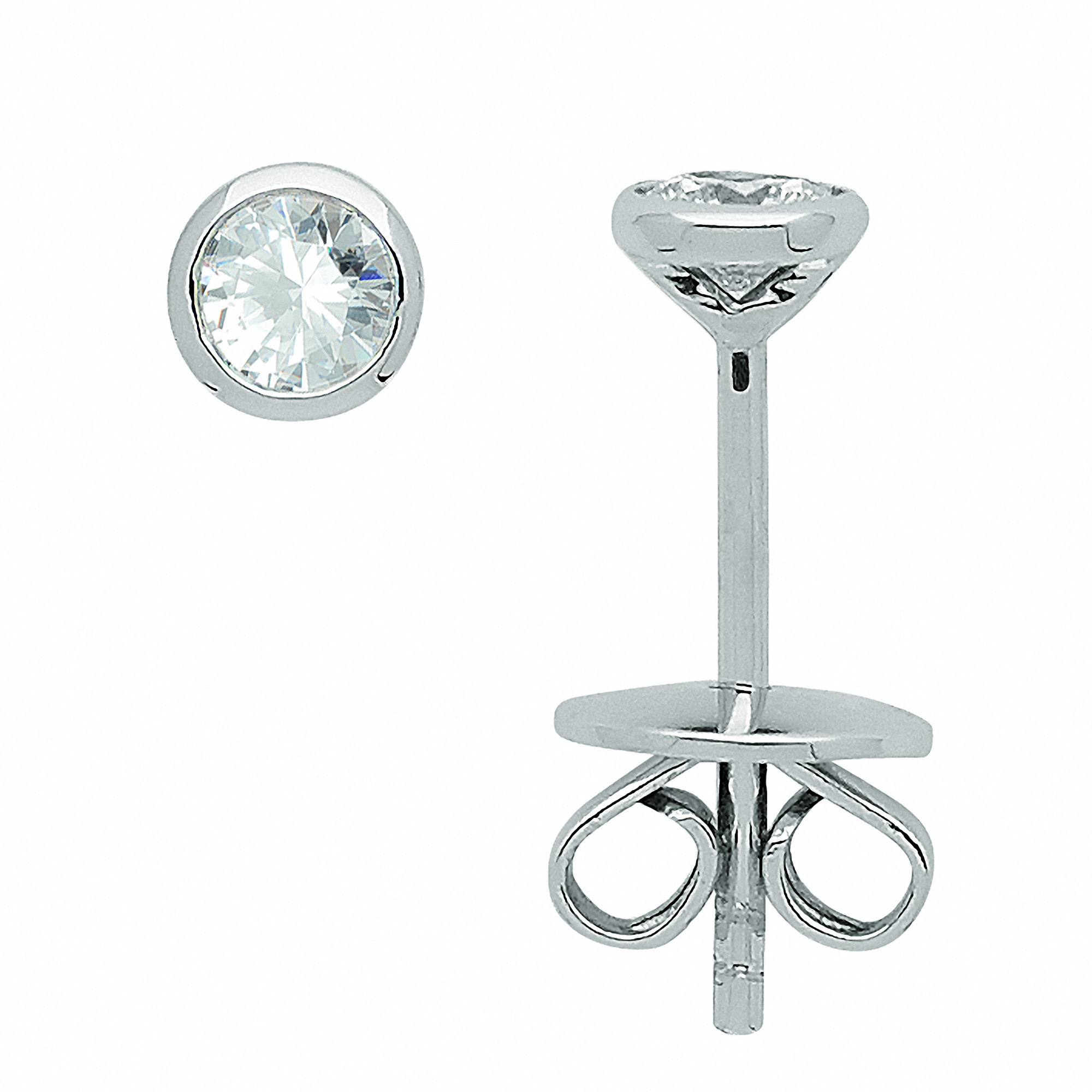 Damen 585 Weißgold Ohrringe  Ohrstecker mit Diamant  Brillant Ø 4,1 mm – Bild 2