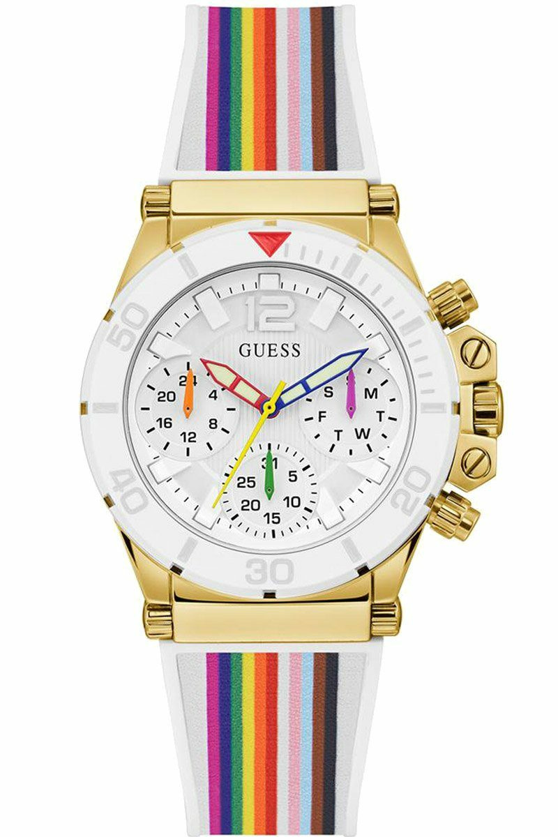Guess Damen Armbanduhr Active Life 38 mm Regenbogenarmband und -markierungen Arm... Guess Damen Armbanduhr Active Life 38 mm Regenbogenarmband und -markierungen Arm...