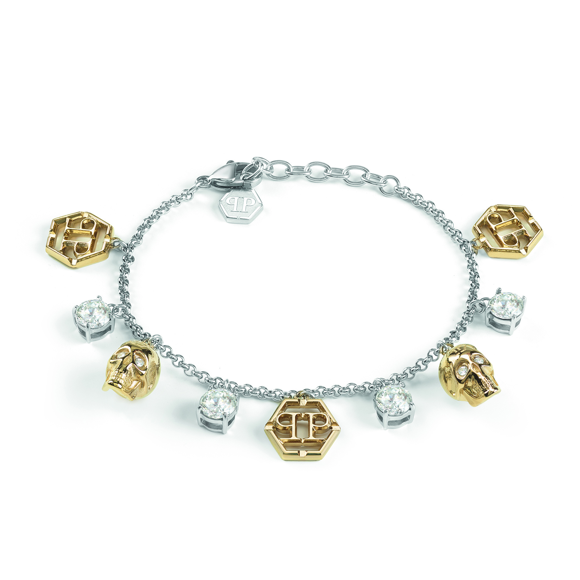 Philipp Plein Damen Armband Armkette Edelstahl Bicolor 3D Skull – Bild 3