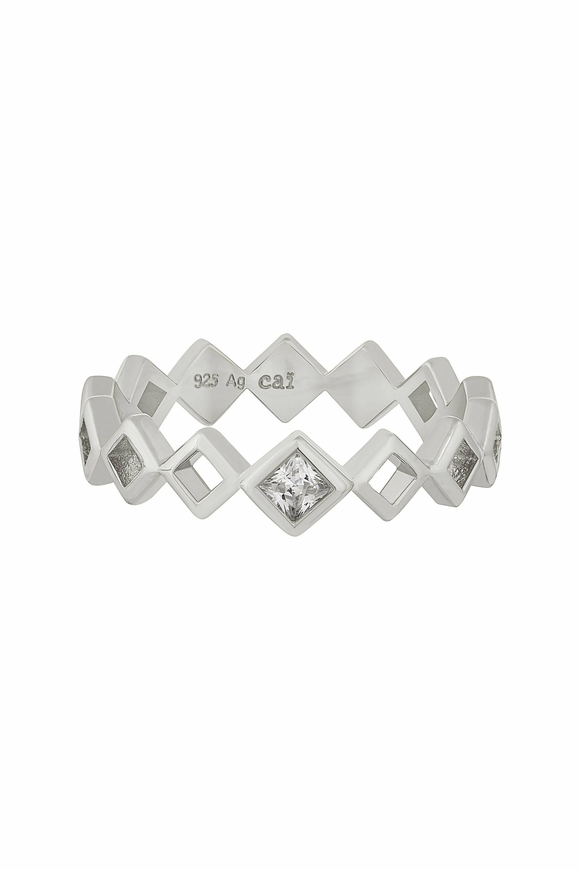 Ring 925 Silber rhodiniert Rauten mit Zirkonia 41184889471070 – Bild 2