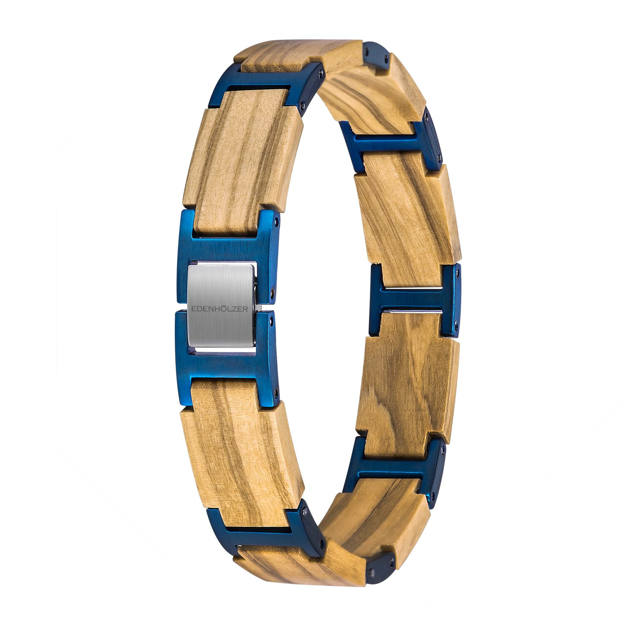 Edenhölzer Armband Holzarmband Holz Edelststahl braun blau – Bild 2