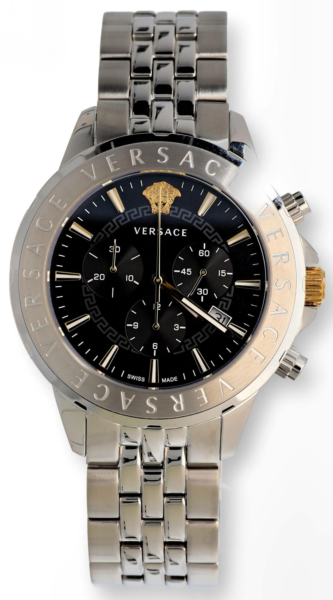 Versace Chronograph Signature Herrenuhr Silber Stahl Schwarz Zifferblatt 44mm VE... Versace Chronograph Signature Herrenuhr Silber Stahl Schwarz Zifferblatt 44mm VE...