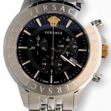 Versace Chronograph Signature Herrenuhr Silber Stahl Schwarz Zifferblatt 44mm VE... Versace Chronograph Signature Herrenuhr Silber Stahl Schwarz Zifferblatt 44mm VE...
