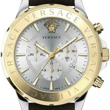 Versace Chrono Signature Herrenuhr Braunes Leder Silber Gold 44mm VEV600219 Versace Chrono Signature Herrenuhr Braunes Leder Silber Gold 44mm VEV600219