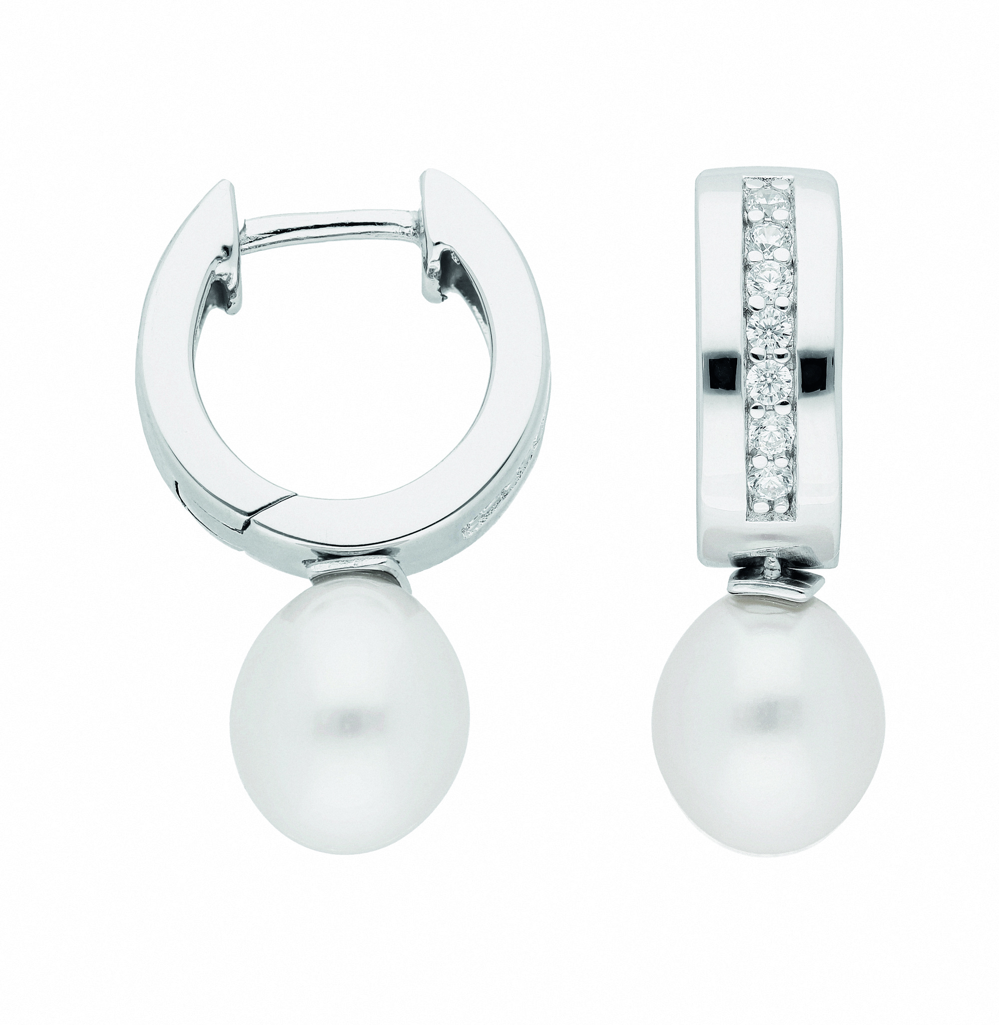 Damen 925 Silber Ohrringe Creolen mit Zirkonia Ø 13,8 mm – Bild 2