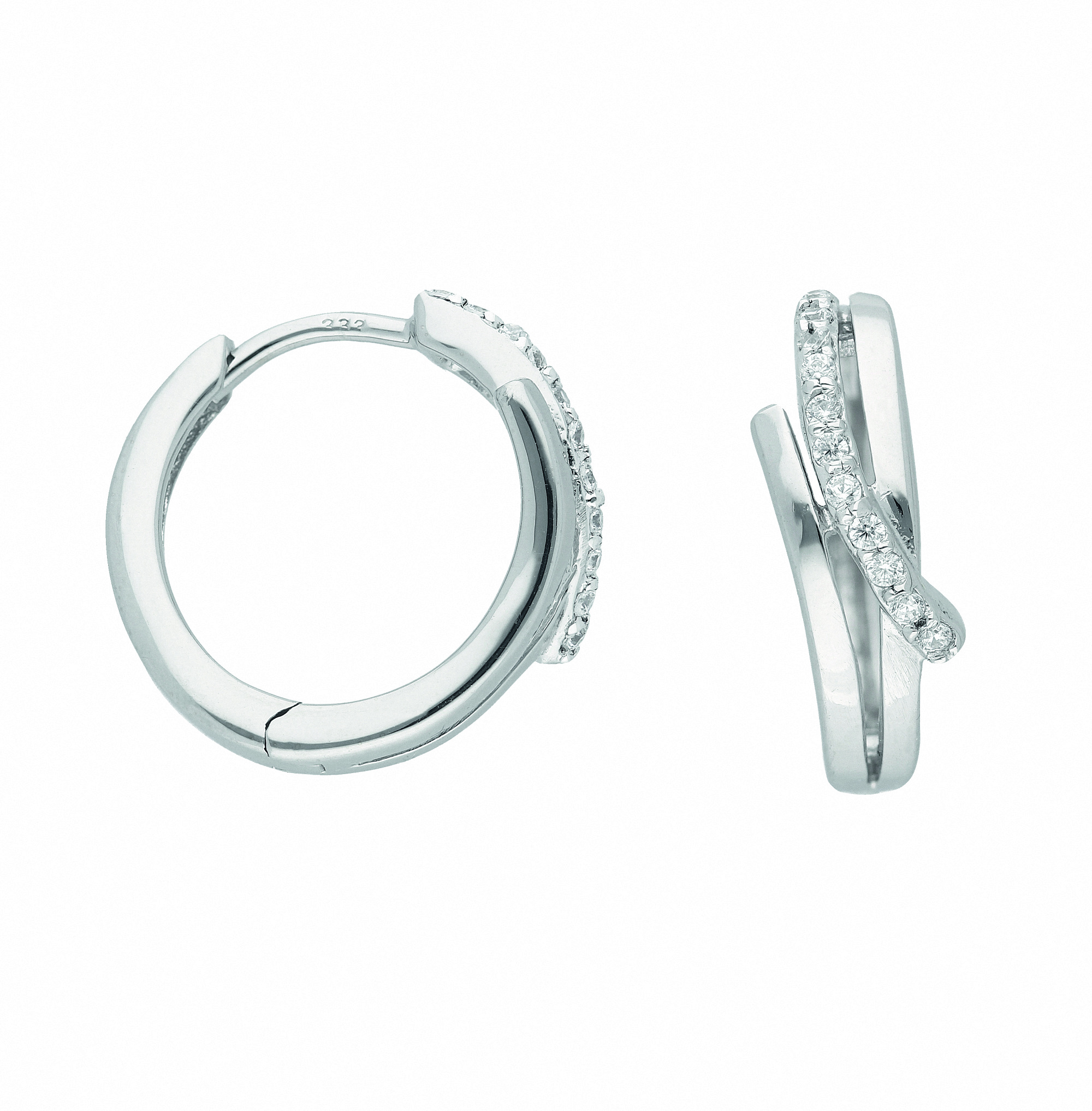 Damen 333 Weißgold Ohrringe  Creolen mit Zirkonia Damen 333 Weißgold Ohrringe  Creolen mit Zirkonia