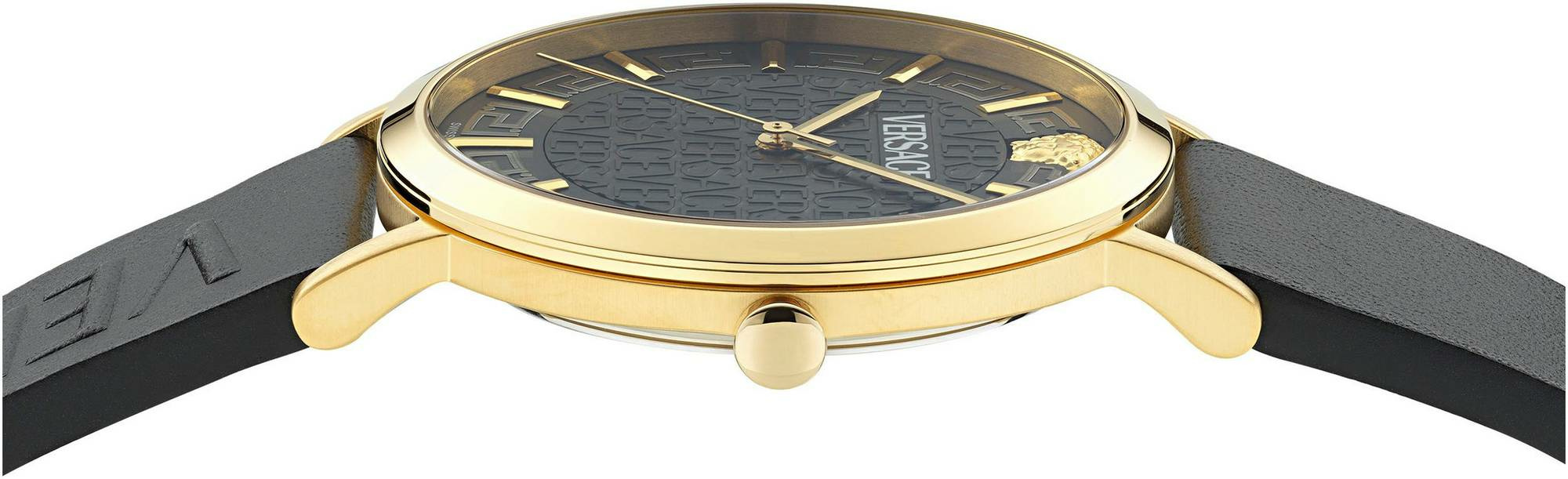 Versace Herren Uhr Greca Slim Gold Schwarz Leder VE8Q00224 – Bild 3