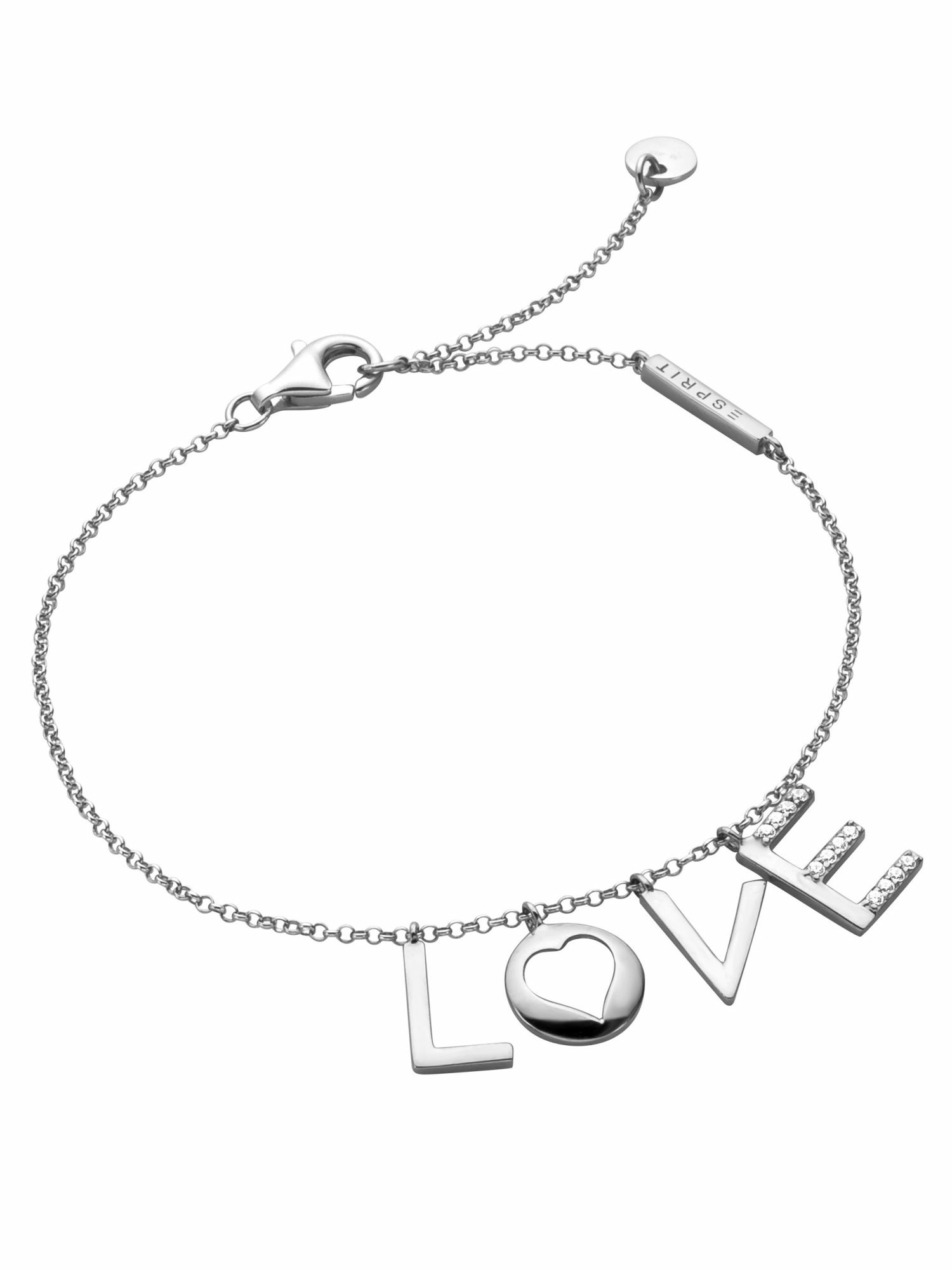 Esprit Damen Armband mit Love Anhänger Amory Zirkonia 22cm Silber ESBR00231118 Esprit Damen Armband mit Love Anhänger Amory Zirkonia 22cm Silber ESBR00231118