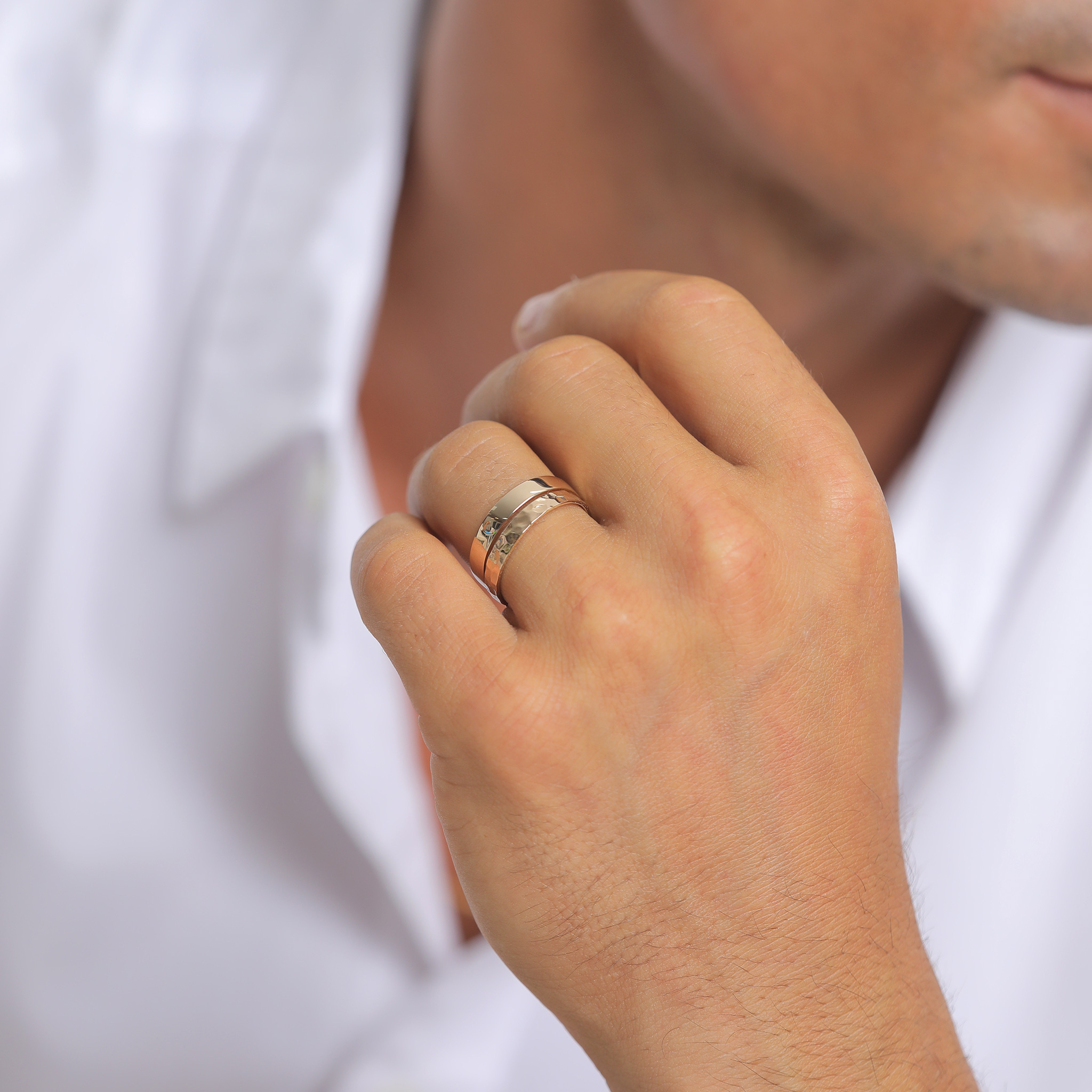 Ring Set Unisex Basic Gehämmert 925 Silber – Bild 3