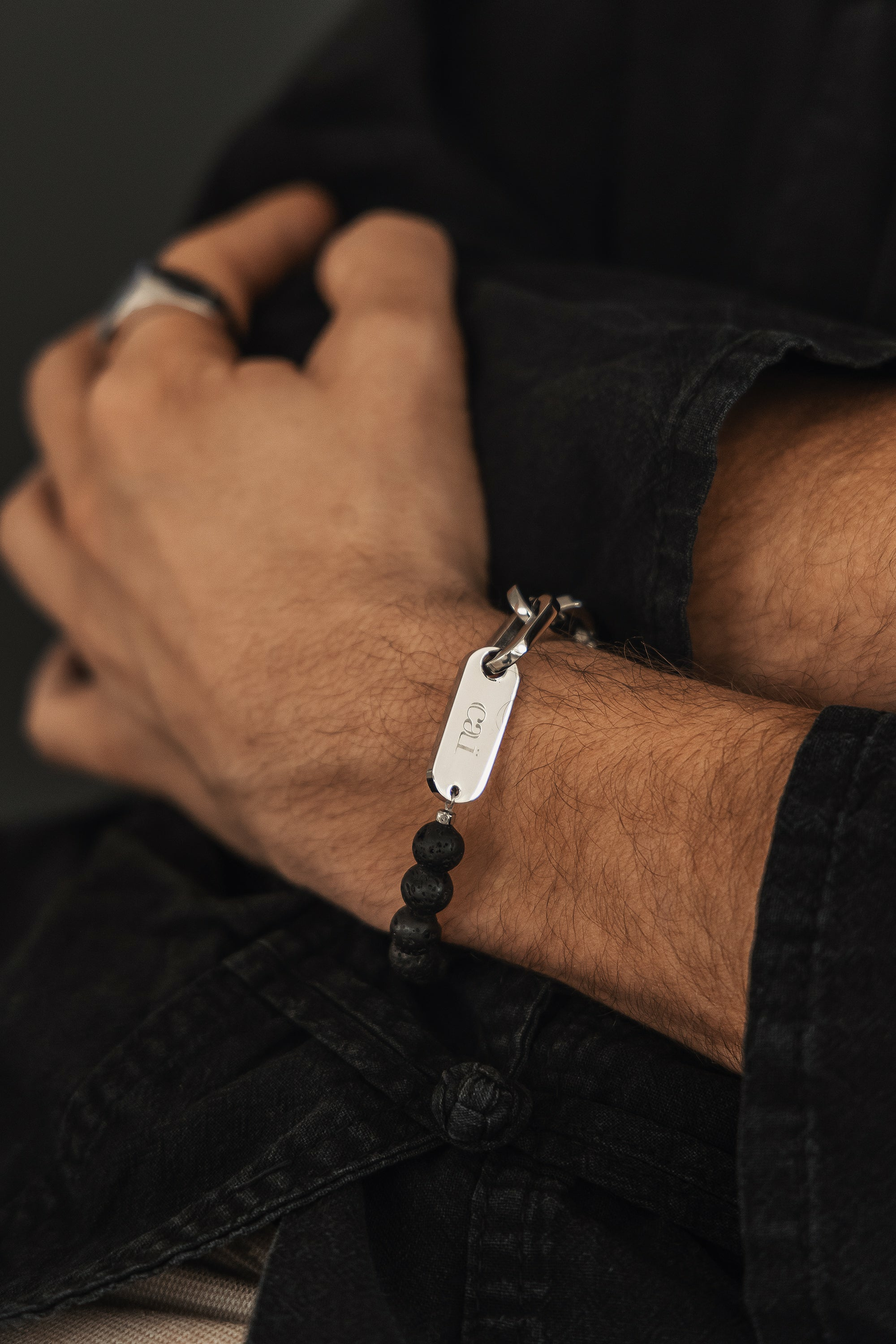 Armband Lavakugeln und Edelstahl Kette schwarz 21cm 41185185333342 – Bild 2