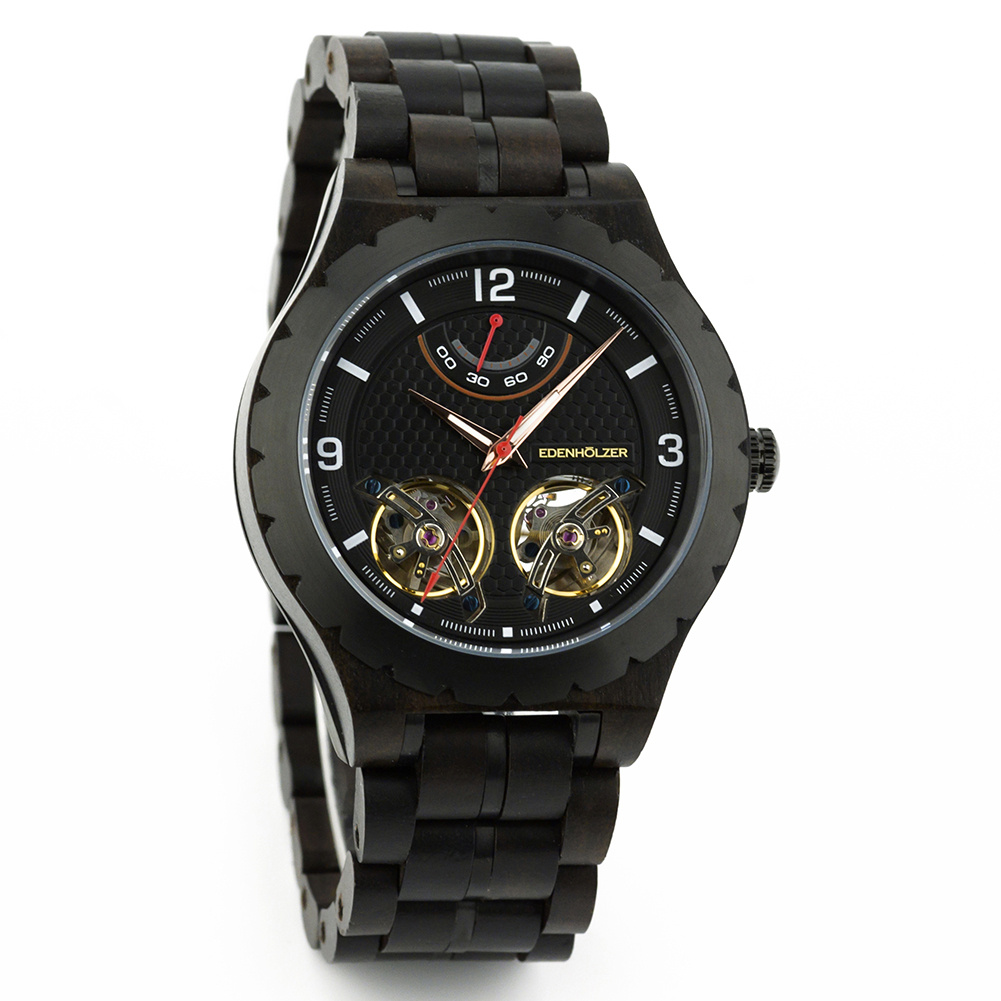 Edenhölzer Holzuhr Herren Armbanduhr Automatik Bougainville Holzarmband Datumsan... – Bild 3