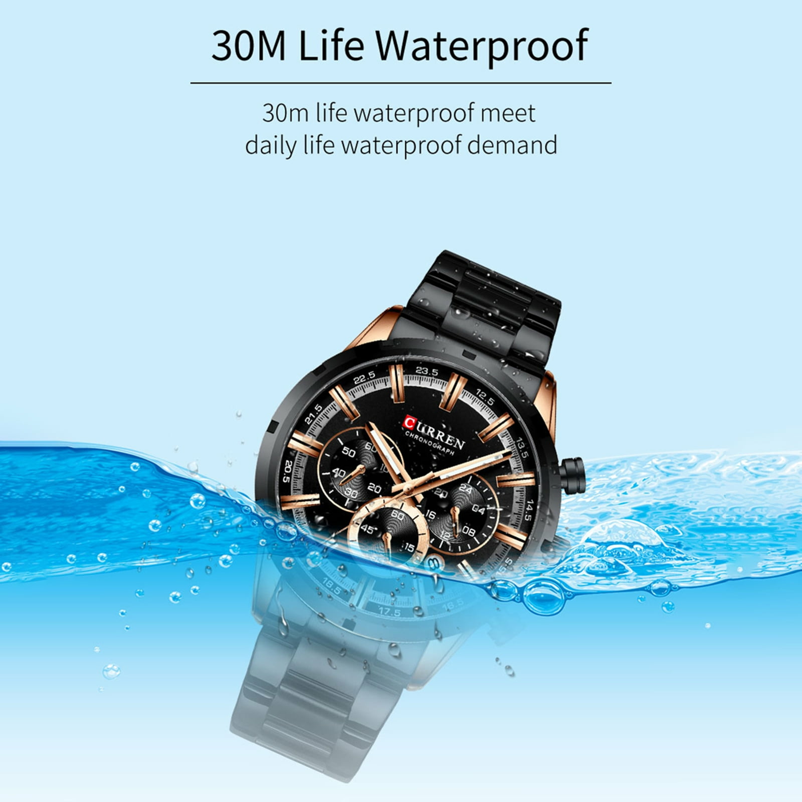 CURREN Men's Business Quartz Watch - Waterproof, Large Dial, Luminous Hands, Chr... – Bild 3