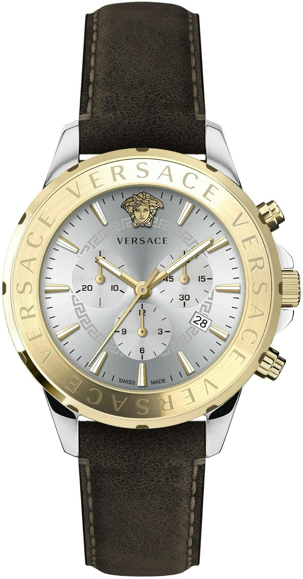 Versace Chrono Signature Herrenuhr Braunes Leder Silber Gold 44mm VEV600219 – Bild 3