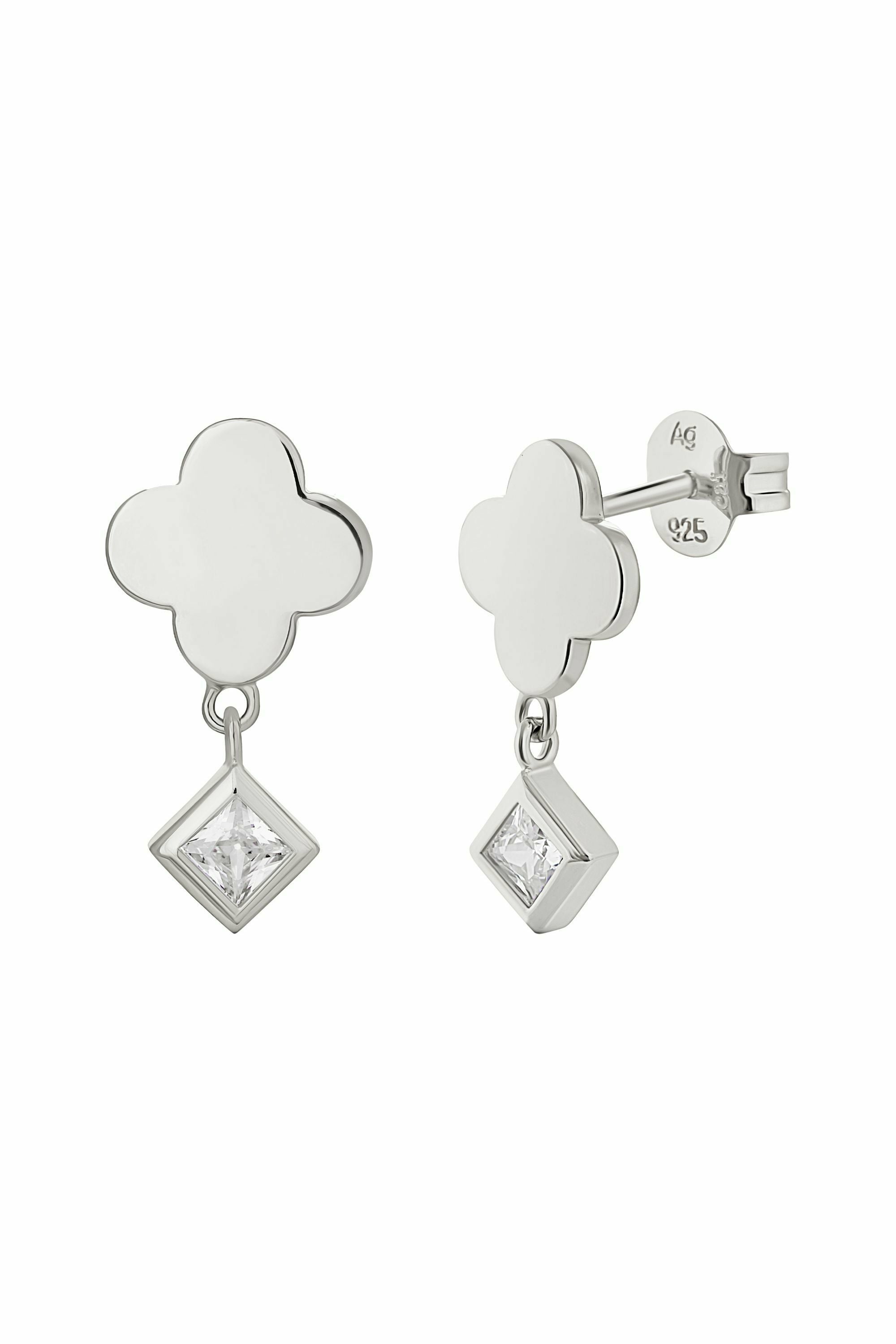 Ohrstecker 925 Sterling Silber rhodiniert Kleeblatt Zirkonia Anhänger 4118494724... – Bild 3