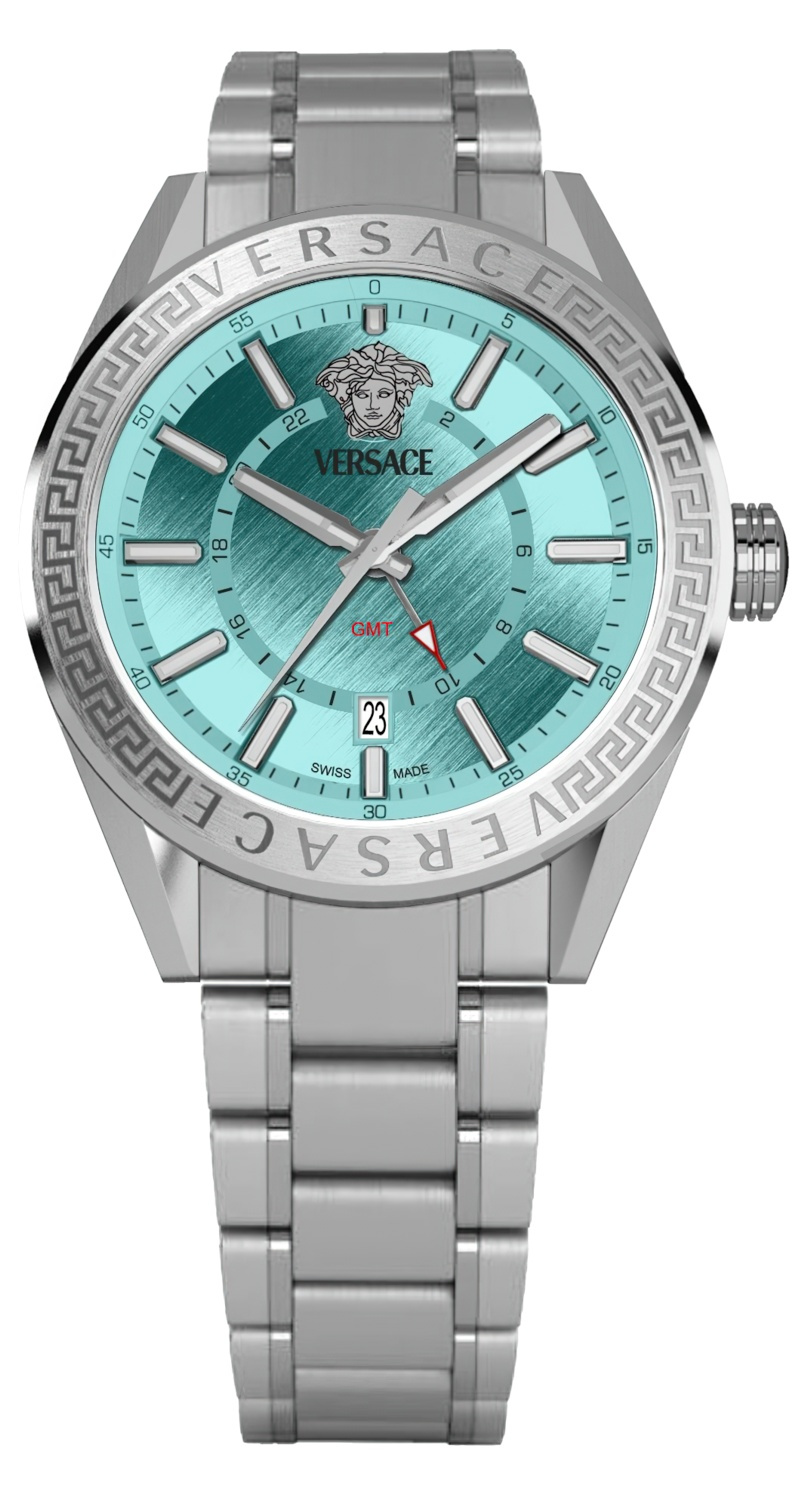 Versace Herren Armbanduhr V-Code GMT 42 mm Edelstahlgehäuse - hellblaues Ziffern... – Bild 2