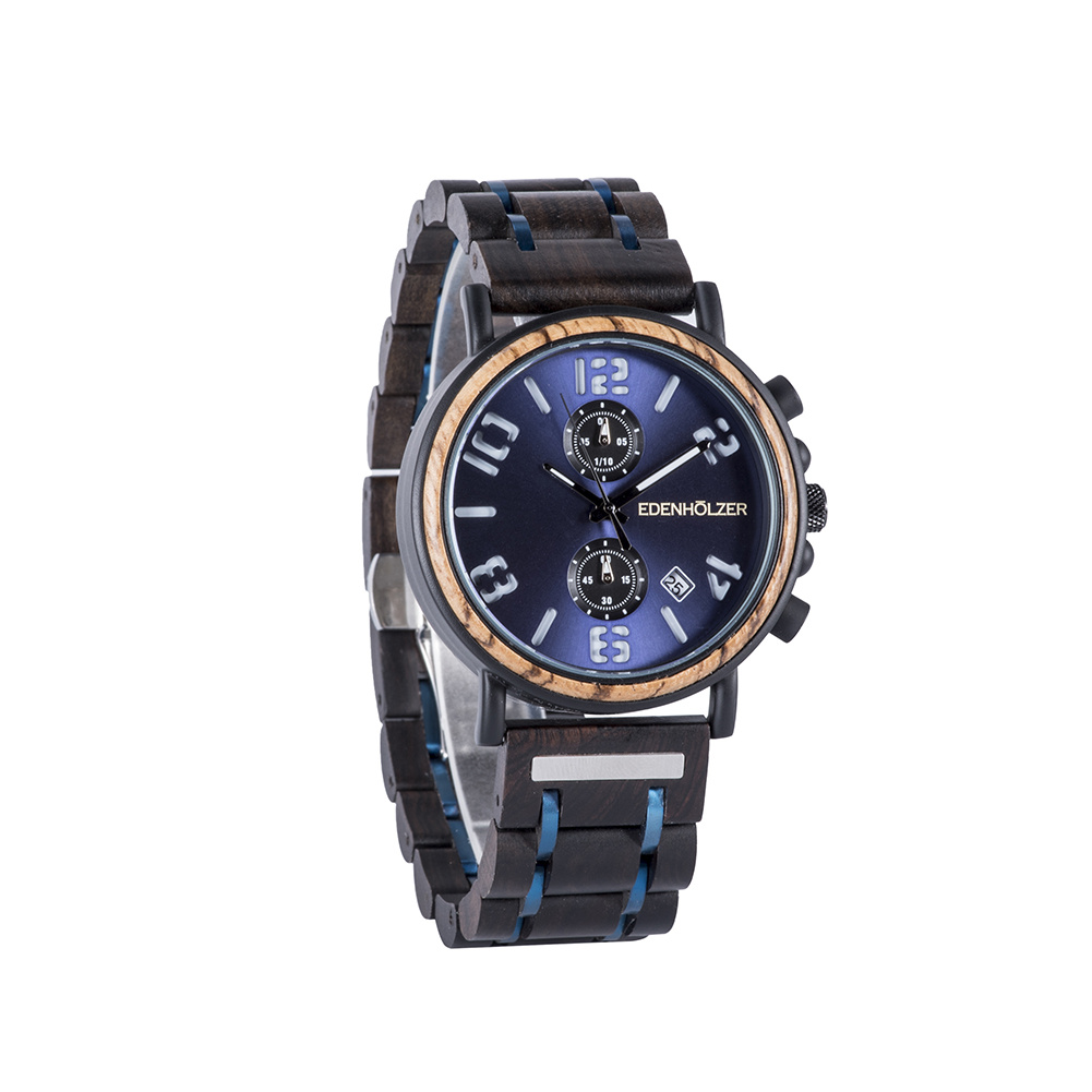 Edenhölzer Holzuhr Herren Armbanduhr Paulau Holzarmband ED090-005 – Bild 3