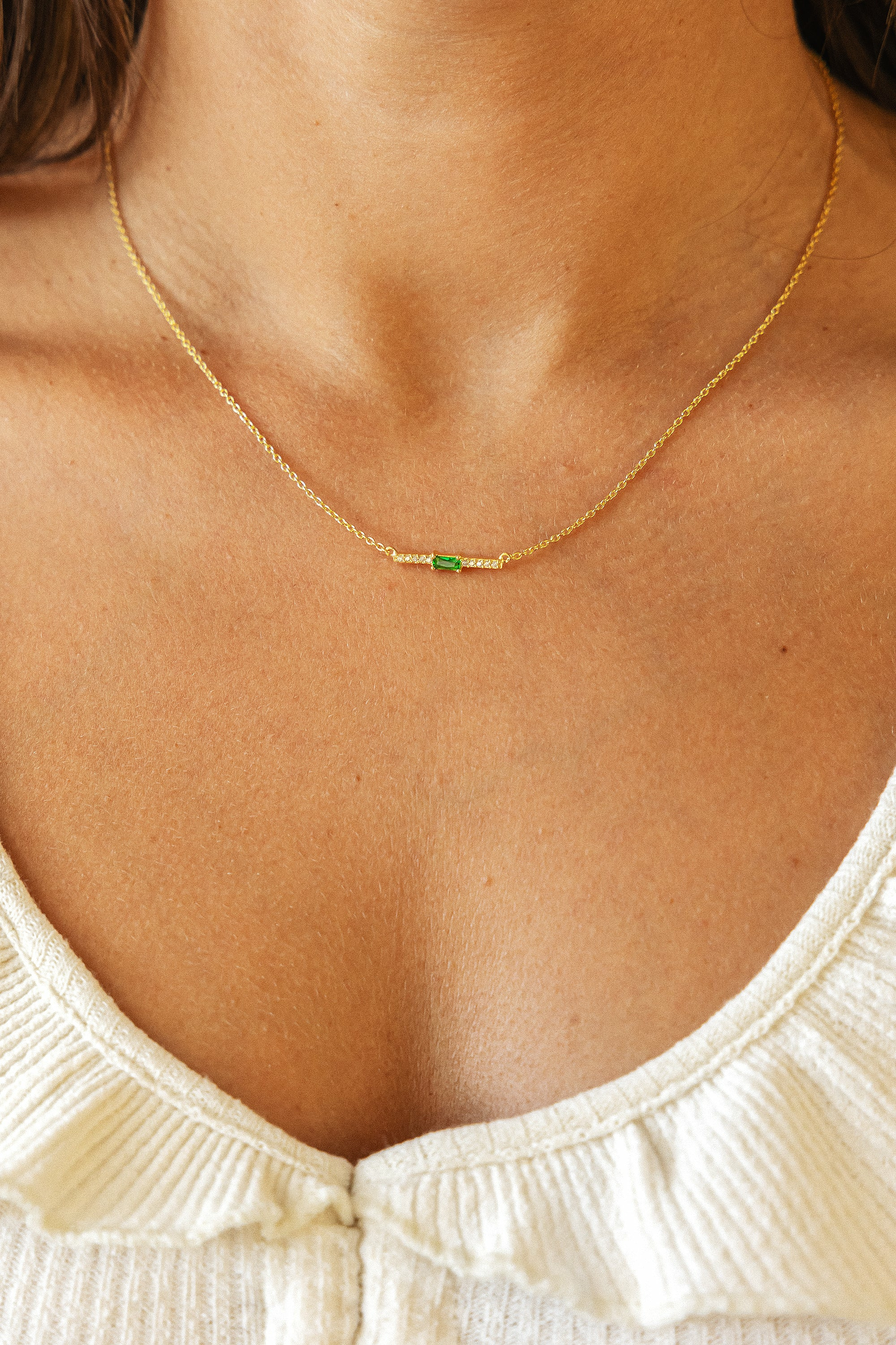 Collier 925 Silber vergoldet grüner Glasstein und Zirkonia 41185180745822