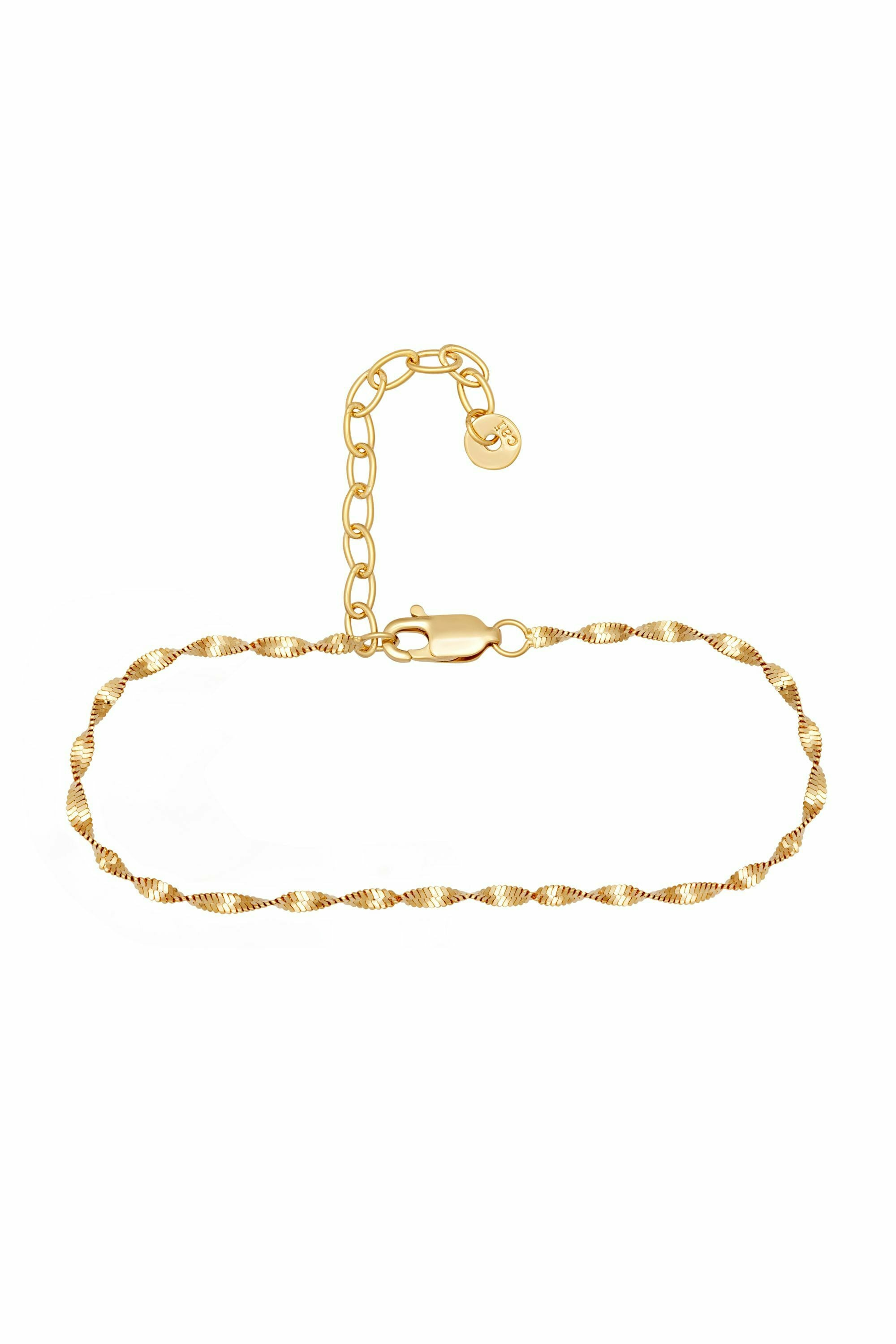 Fußkette 925/- Sterling Silber vergoldet Flachpanzer Kette gedreht 4118479359190... – Bild 2