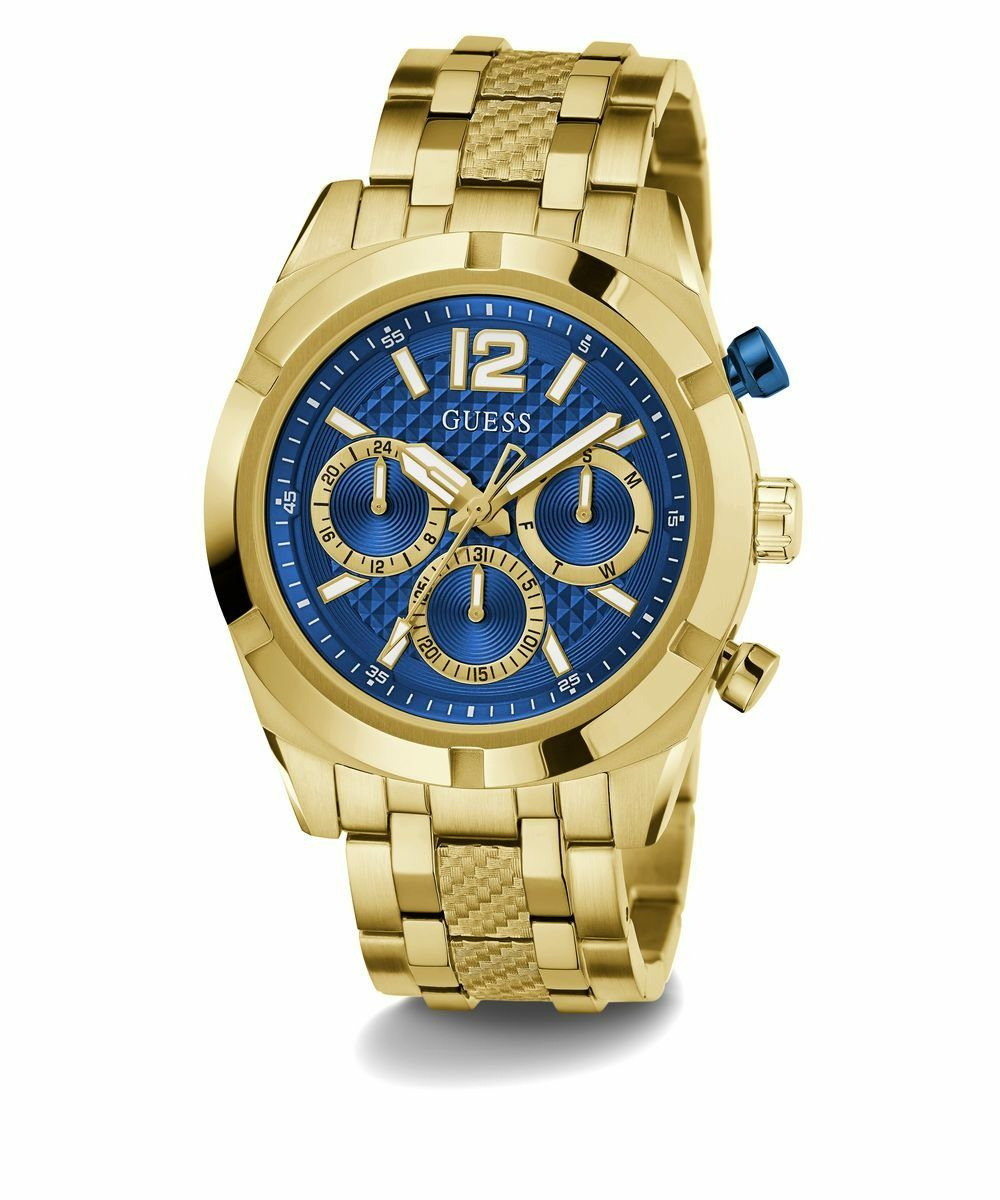 Guess Herren Multifunkion Armbanduhr RESISTANCE gold, blau 44 mm GW0714G2 – Bild 3