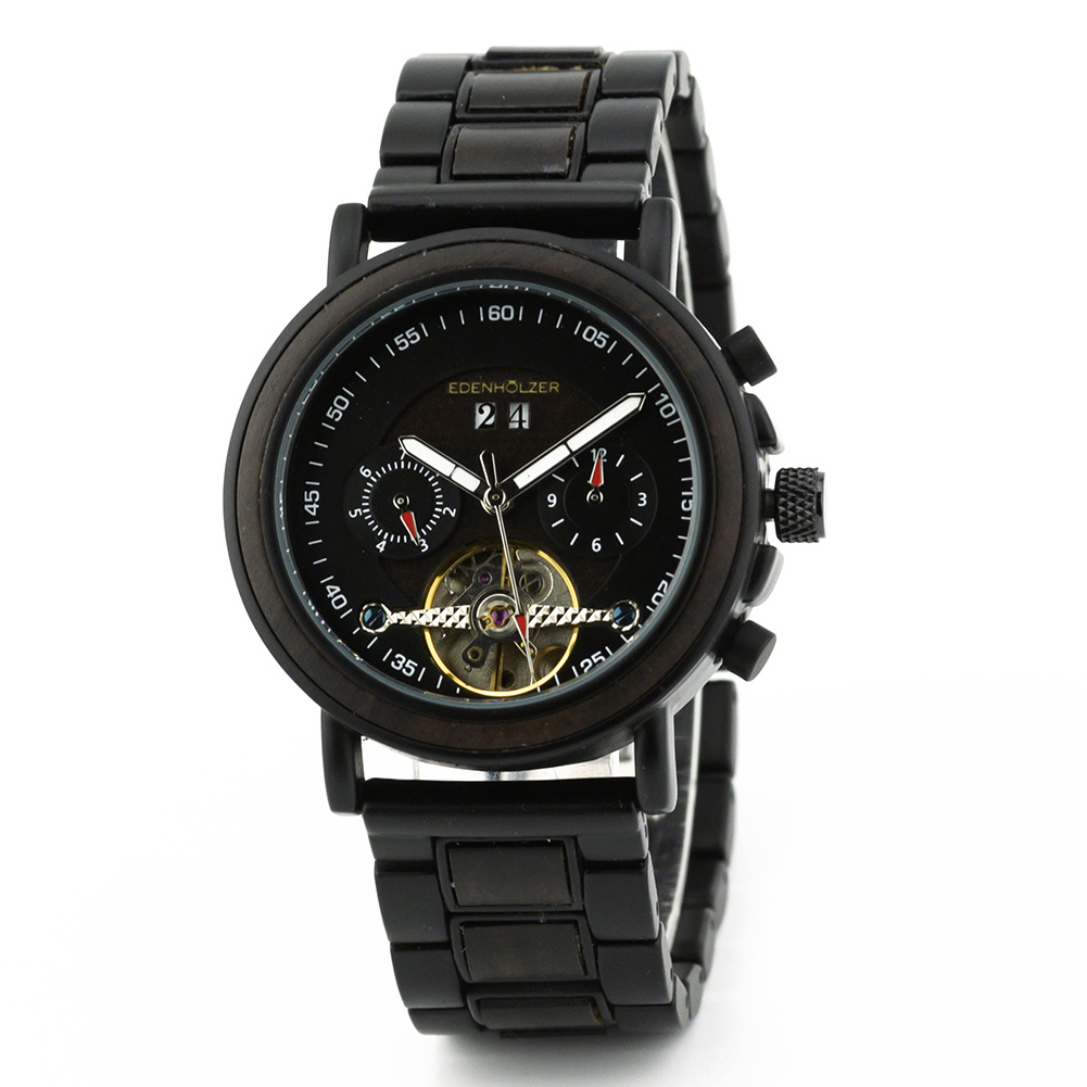 Edenhölzer Holzuhr Damen Armbanduhr Automatik Borneo Holzarmband Datumsanzeige – Bild 2