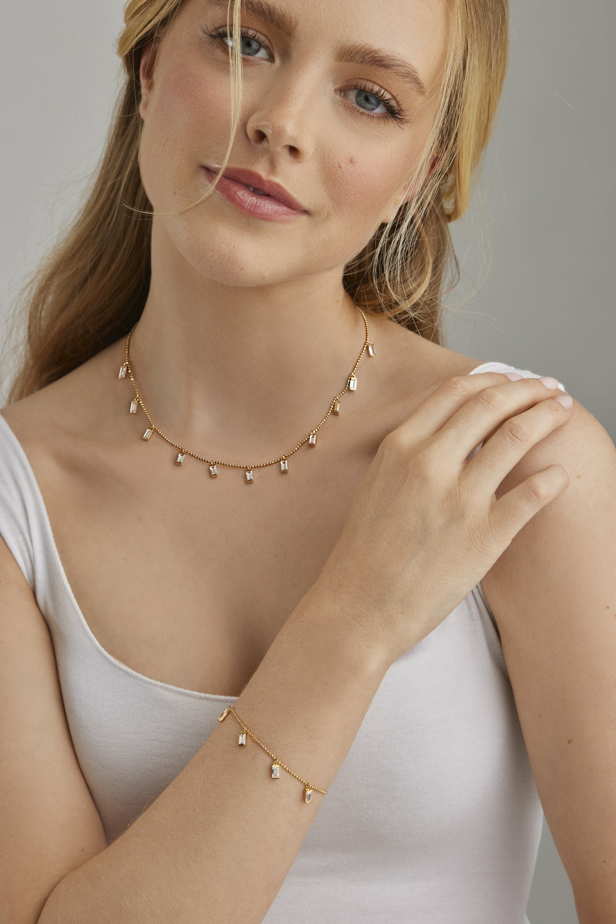 Collier 925/- Sterling Silber vergoldet Anhänger Zirkonia Baguette 4118479663932... – Bild 3