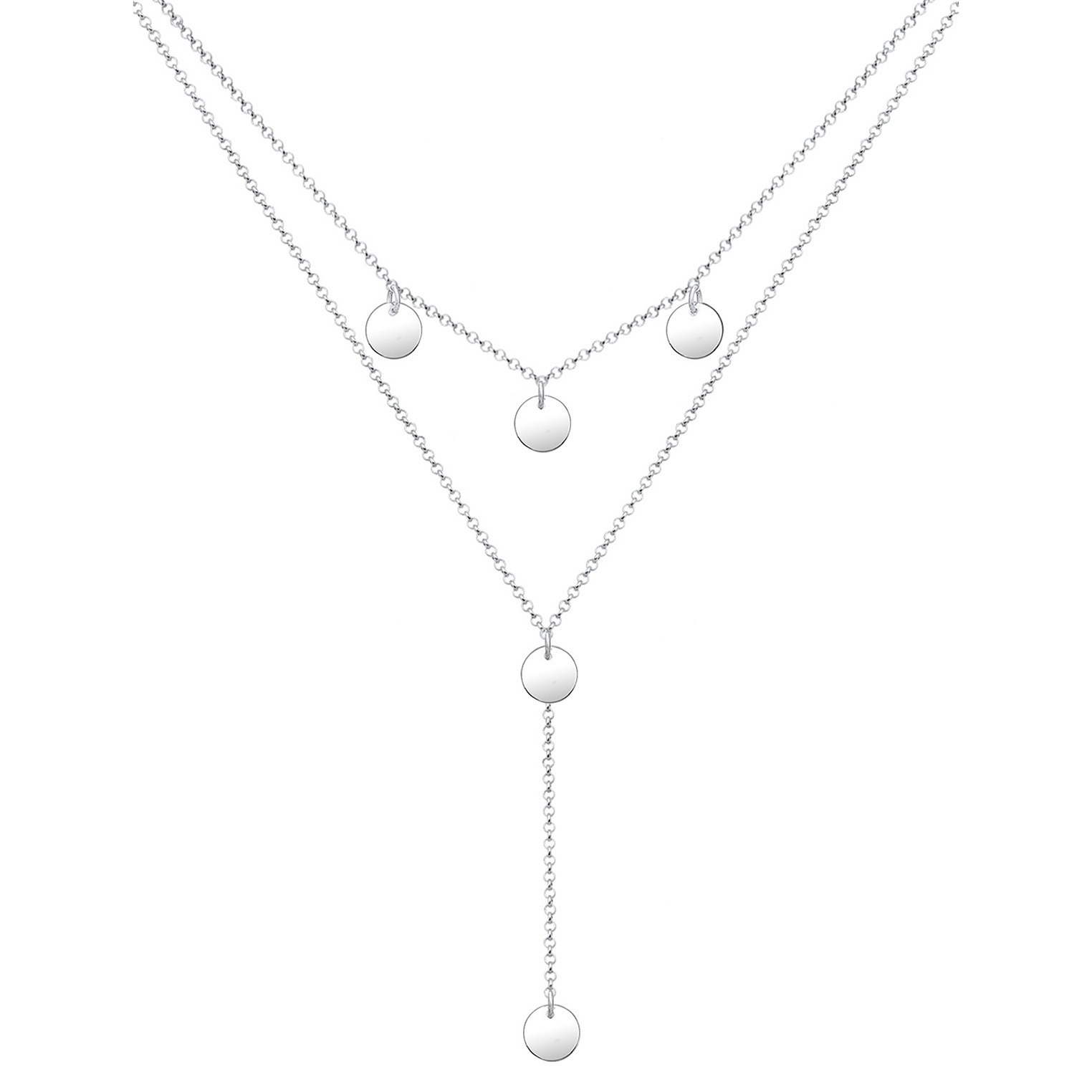 Halskette Y-Kette Geo Layer Plättchen 925 Sterling Silber Halskette Y-Kette Geo Layer Plättchen 925 Sterling Silber