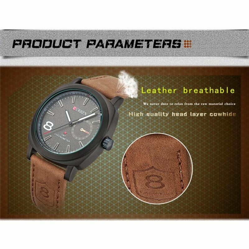 CURREN Men's Quartz Sport Watch Genuine Leather Strap Waterproof 8139 – Bild 3