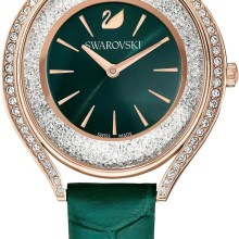 Swarovski Crystalline Aura Uhr, Schweizer Produktion, Lederarmband in Grün mit R... Swarovski Crystalline Aura Uhr, Schweizer Produktion, Lederarmband in Grün mit R...