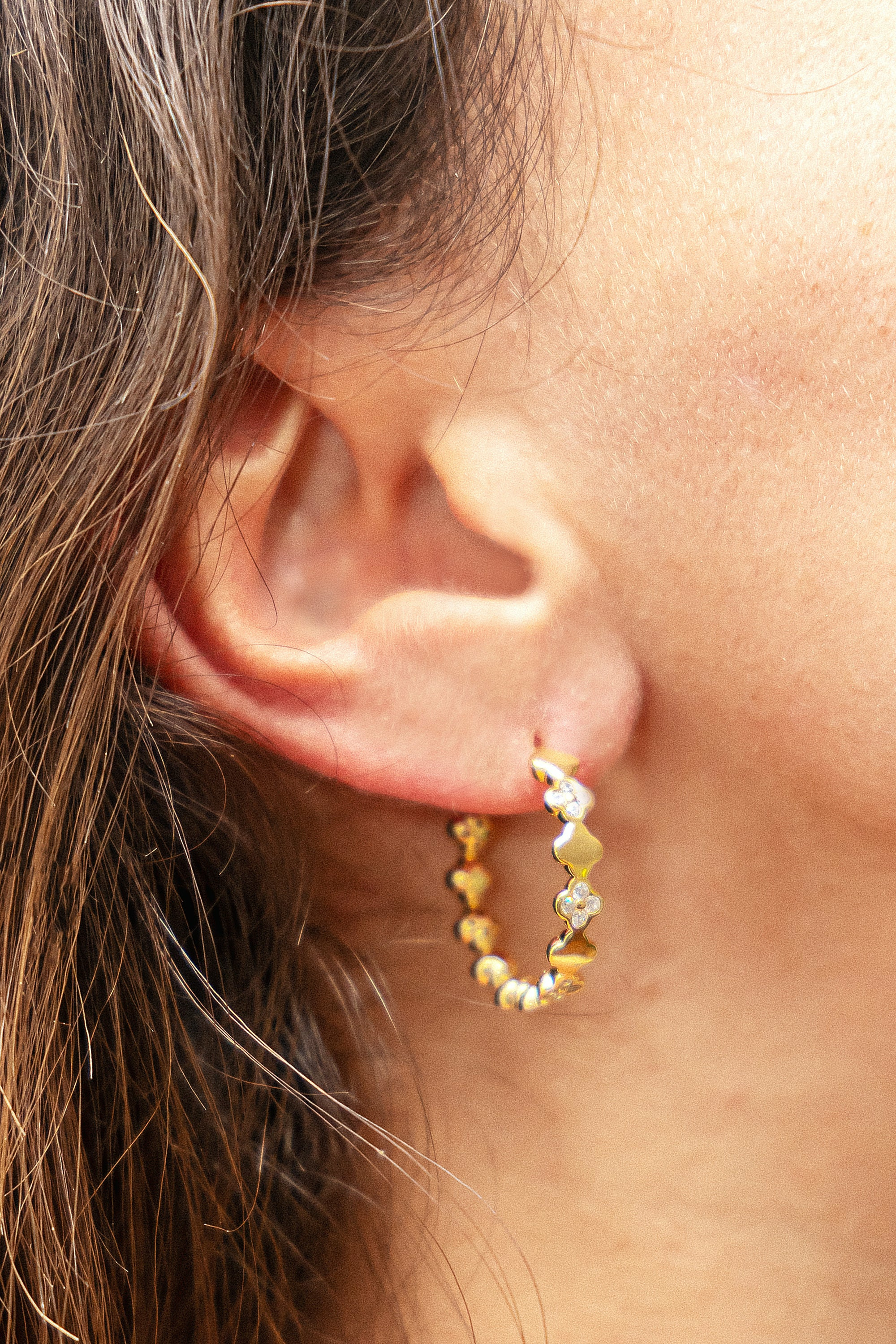 Creolen 925 Sterling Silber vergoldet Kleeblatt Zirkonia 41185170325598 – Bild 3