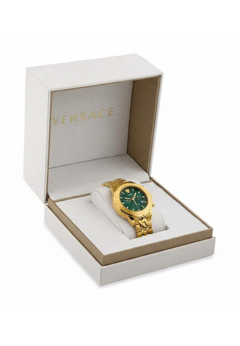 Versace Herren Chronograph Signature Gold Stahl Grün Zifferblatt 44mm VEV600619 Versace Herren Chronograph Signature Gold Stahl Grün Zifferblatt 44mm VEV600619