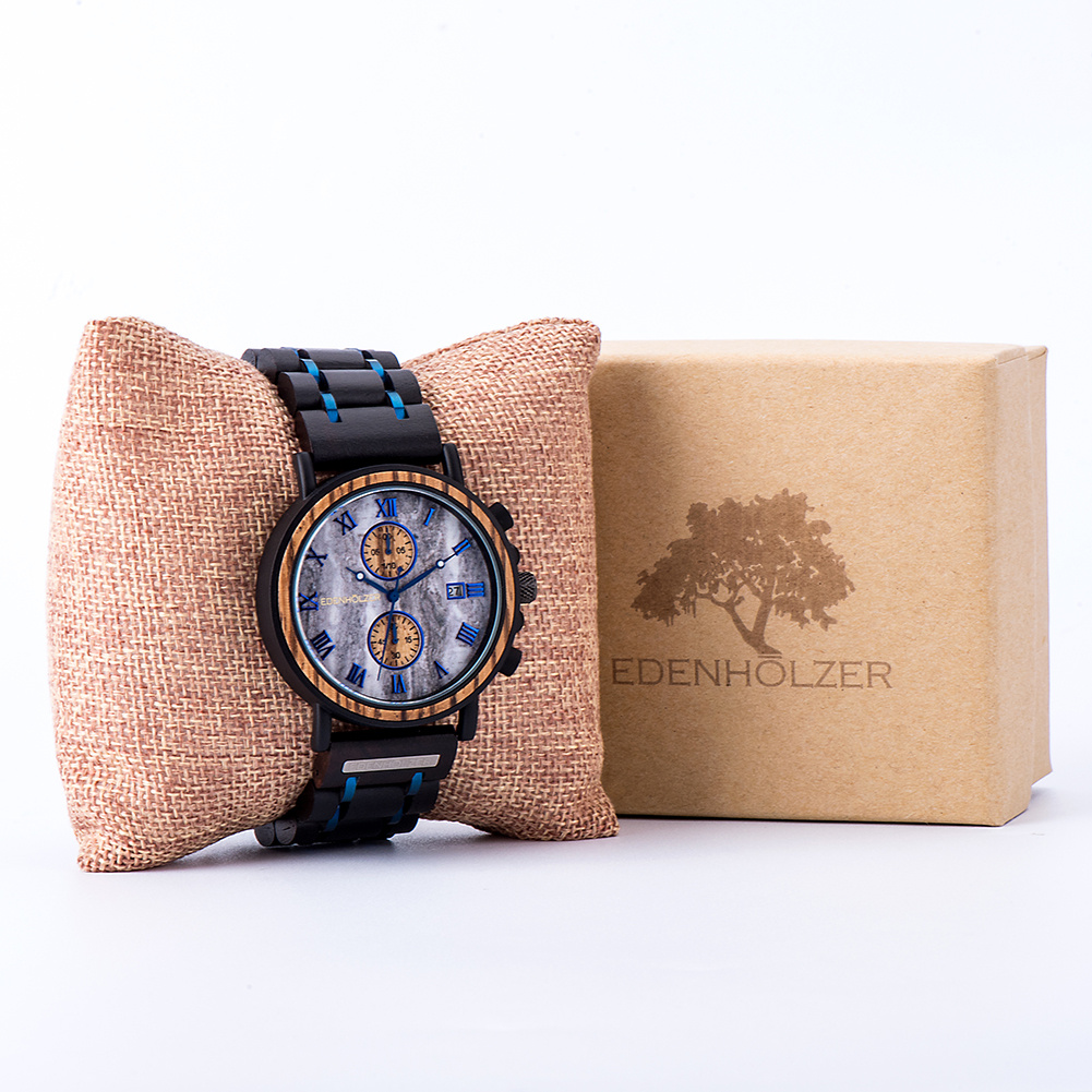 Edenhölzer Holzuhr Herren Armbanduhr Paulau Holzarmband ED090-007 – Bild 2