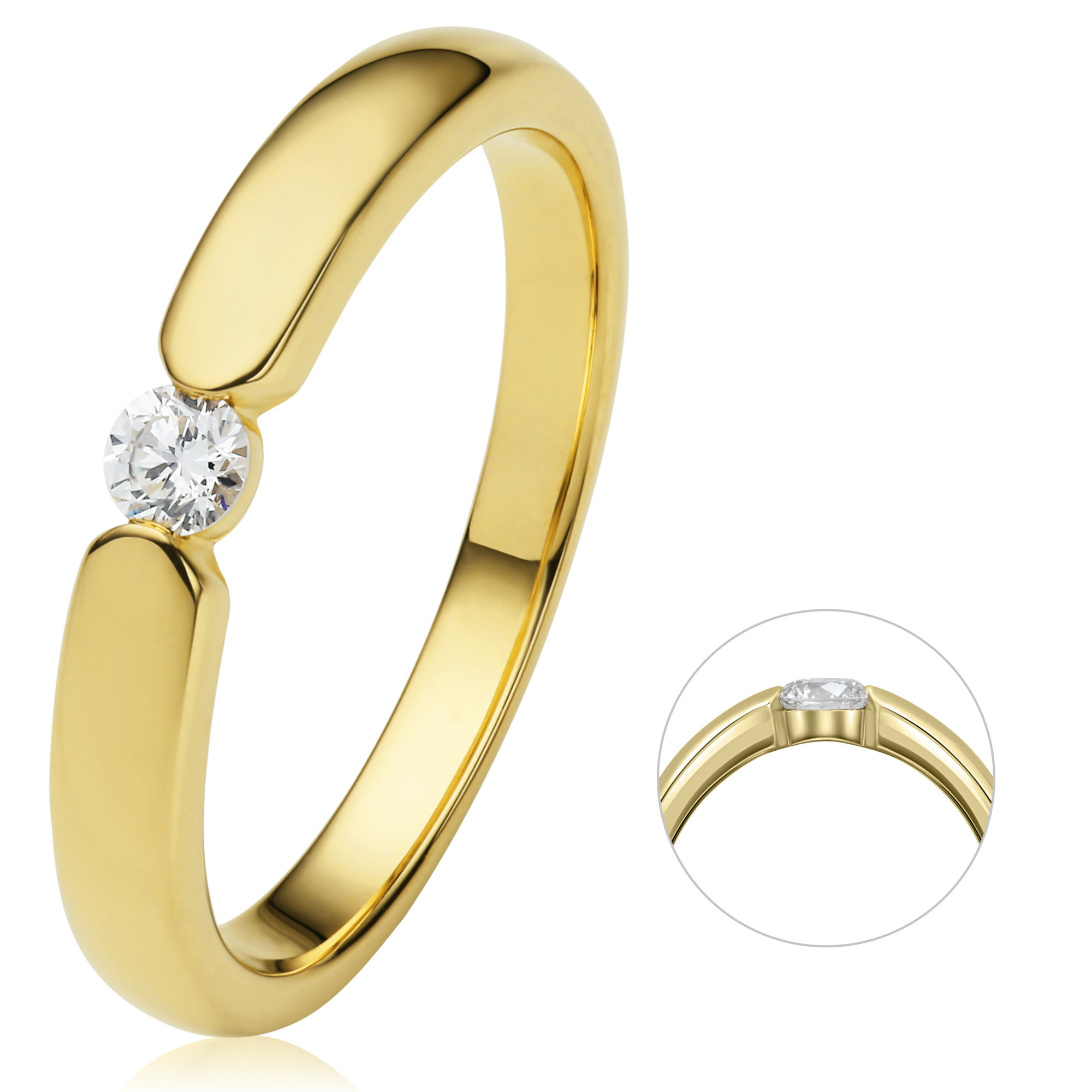 0.13 ct  Diamant Brillant Spannfassung Ring aus 585 Gelbgold 0.13 ct  Diamant Brillant Spannfassung Ring aus 585 Gelbgold