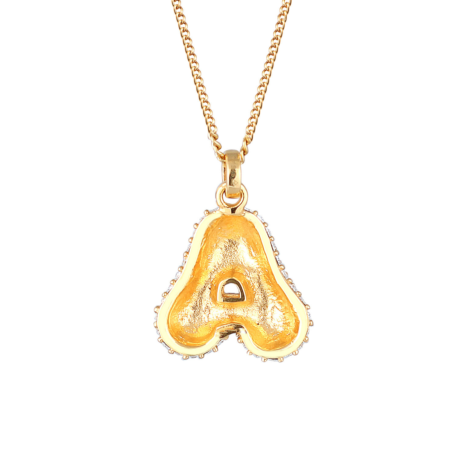 Halskette Buchstabe A Weiß 925 Sterling Silber vergoldet, mit Kristallen von Swa... – Bild 3