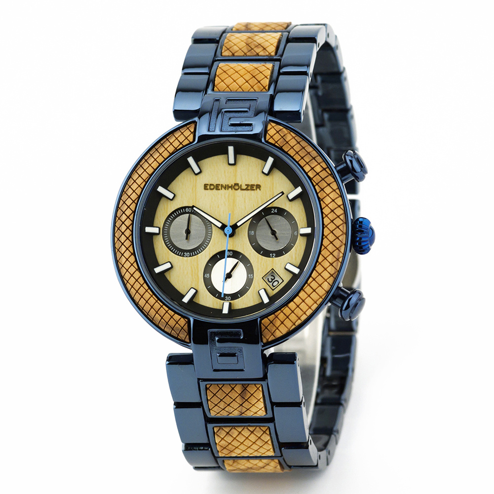 Edenhölzer Holzuhr Herren Armbanduhr Chronograph Sumba ED066-001 – Bild 3