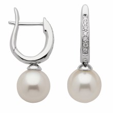 Damen 585 Weißgold Ohrringe  Creolen mit Süßwasser Zuchtperle Ø 11 mm Damen 585 Weißgold Ohrringe  Creolen mit Süßwasser Zuchtperle Ø 11 mm