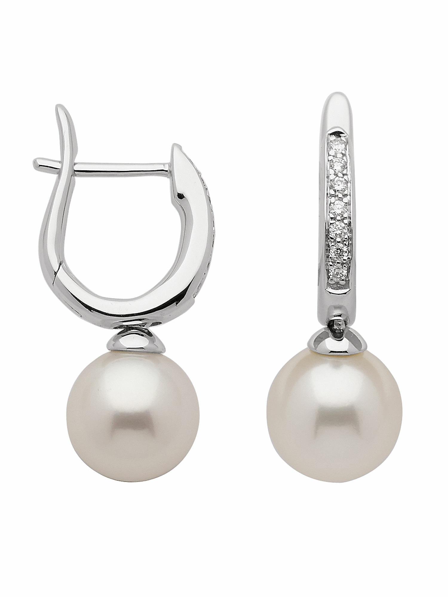 Damen 585 Weißgold Ohrringe  Creolen mit Süßwasser Zuchtperle Ø 11 mm Damen 585 Weißgold Ohrringe  Creolen mit Süßwasser Zuchtperle Ø 11 mm