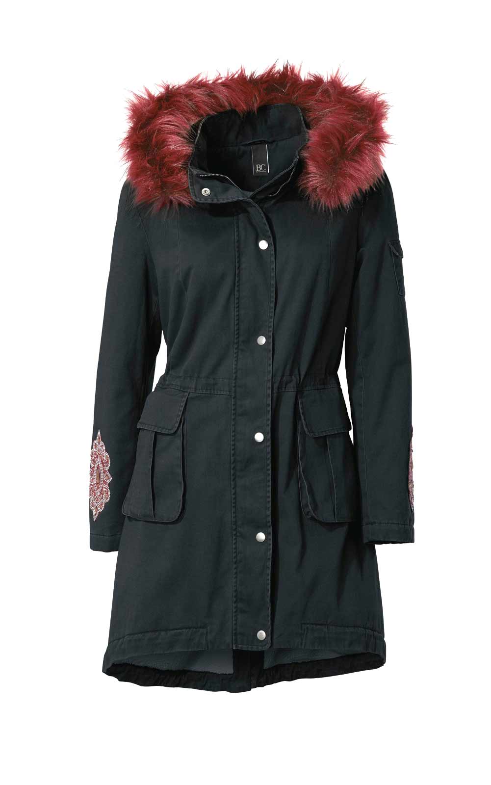 Parka Damen schwarz 36 mit Fellbesatz Kapuze Strass und Perlen Heine neu Parka Damen schwarz 36 mit Fellbesatz Kapuze Strass und Perlen Heine neu
