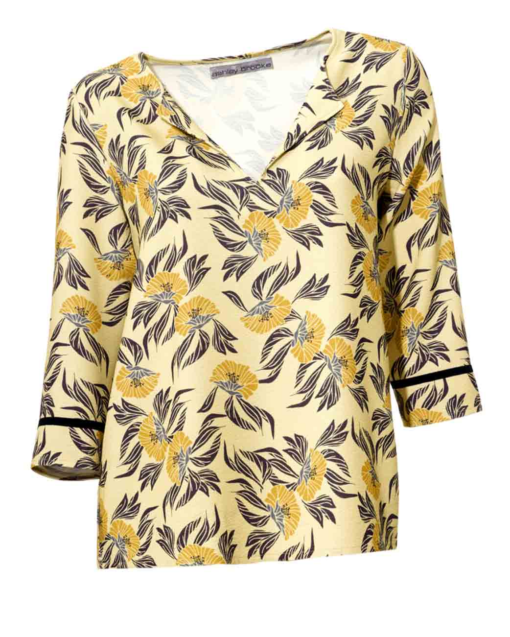 Damen Druckbluse, gelb-schwarz Damen Druckbluse, gelb-schwarz
