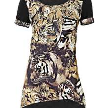 MANDARIN Damen-Animalprint-Shirt Schwarz-Goldfarben MANDARIN Damen-Animalprint-Shirt Schwarz-Goldfarben