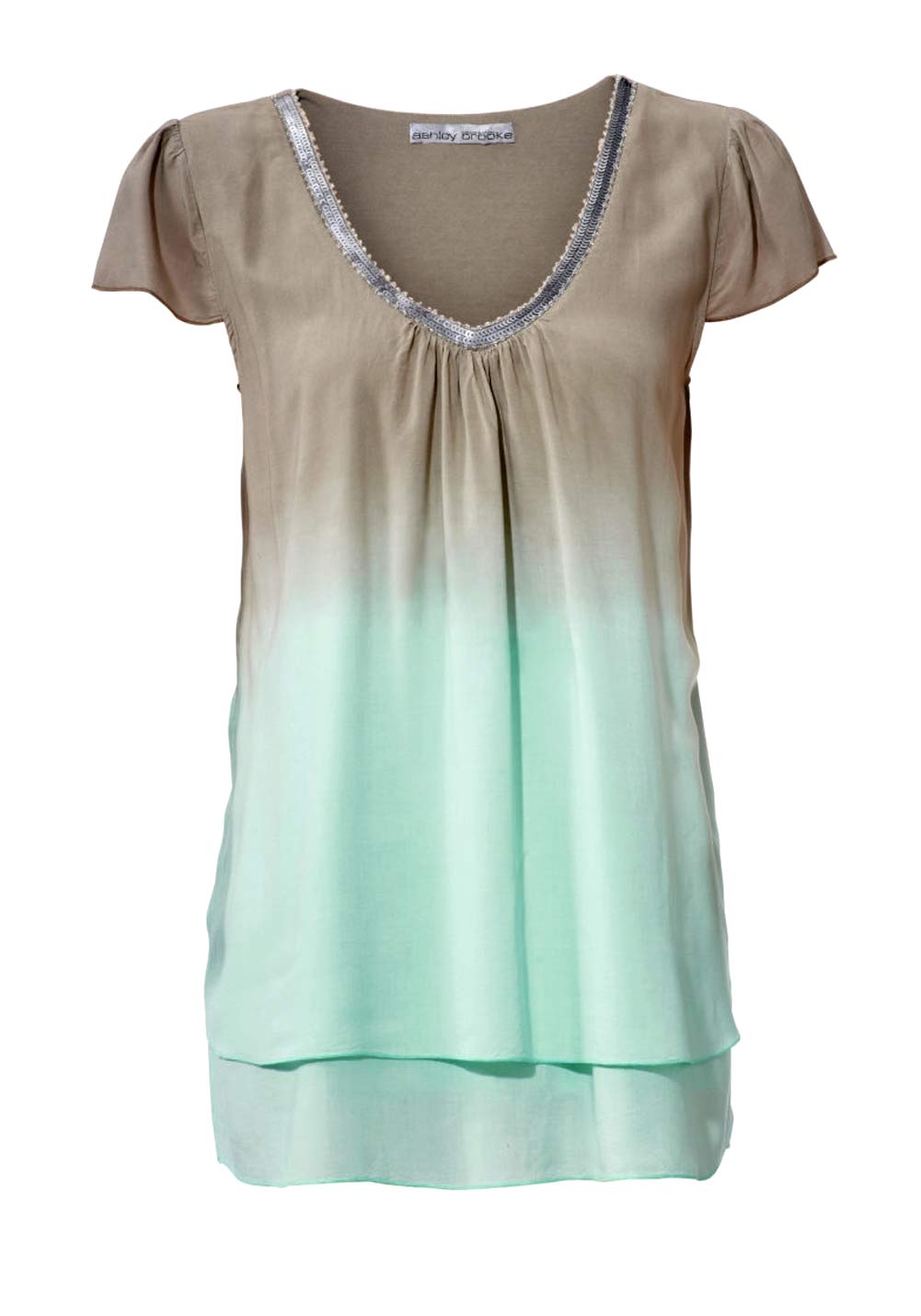 ASHLEY BROOKE Damen Designer-Blusenshirt Taupe-Mint ASHLEY BROOKE Damen Designer-Blusenshirt Taupe-Mint