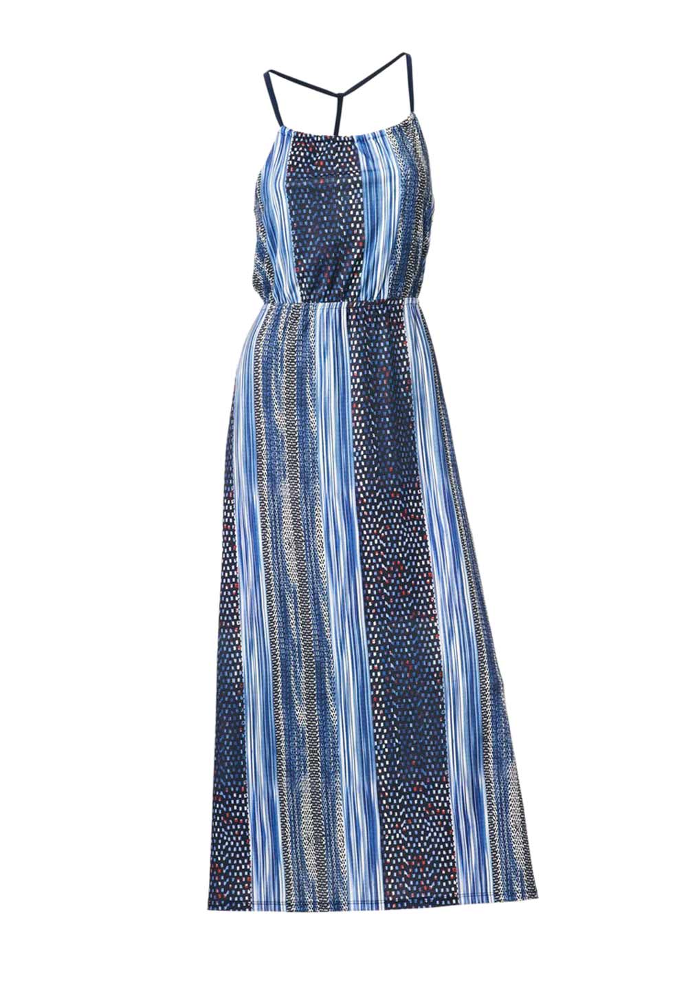 Sommerkleid Maxikleid Strandkleid 44 lang mit Muster ärmellos, blau-bunt Sommerkleid Maxikleid Strandkleid 44 lang mit Muster ärmellos, blau-bunt