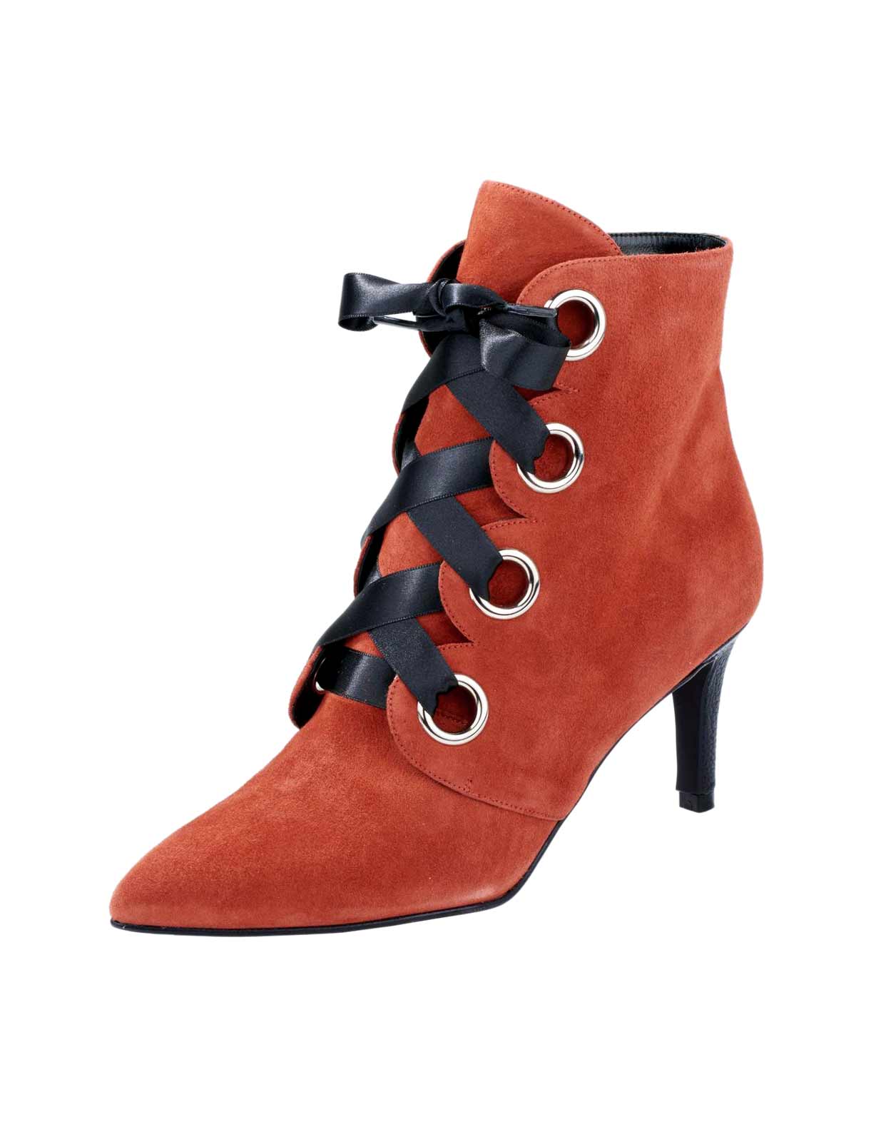 HEINE  Damen Stiefelette Pumps Schnürer echtes Leder Ziegenveloursleder koralle HEINE  Damen Stiefelette Pumps Schnürer echtes Leder Ziegenveloursleder koralle