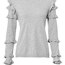 Strickpullover Damen Rüschen grau-melange Herbst Winter Langarm Pullover Strickpullover Damen Rüschen grau-melange Herbst Winter Langarm Pullover