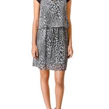 MANDARIN Damen-Leomuster-Chiffonkleid Schwarz-Grau MANDARIN Damen-Leomuster-Chiffonkleid Schwarz-Grau