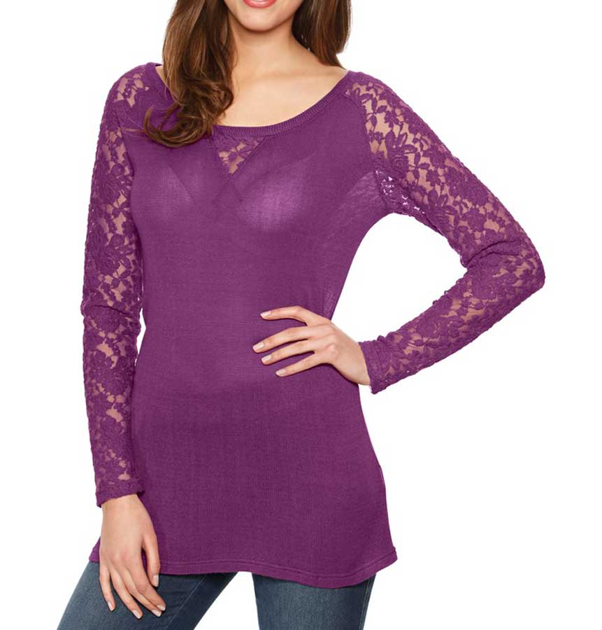 LINEA TESINI Damen Designer-Spitzen-Feinstrickshirt Beere LINEA TESINI Damen Designer-Spitzen-Feinstrickshirt Beere