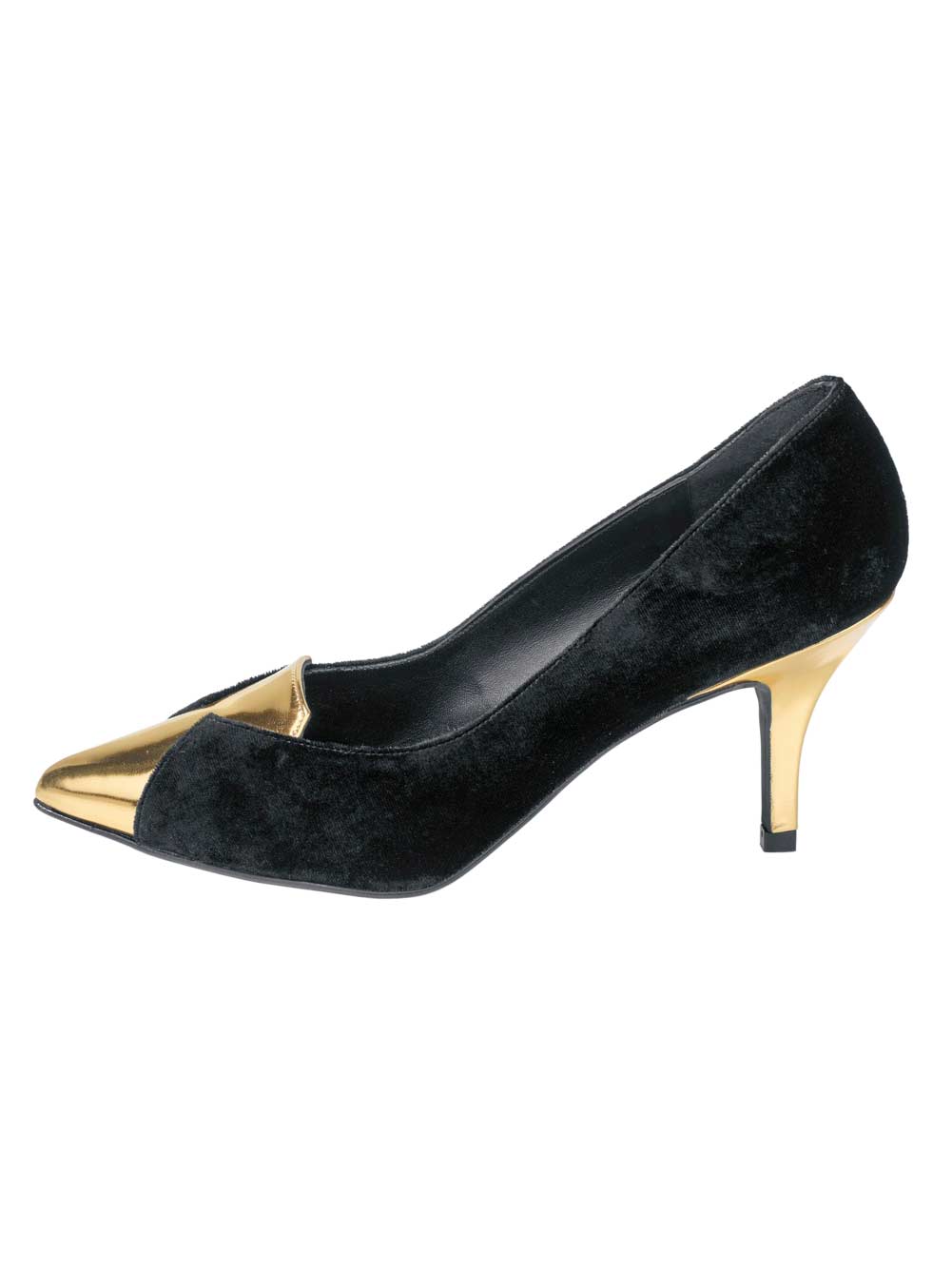 HEINE Damen Pumps aus Samt High Heels schwarz goldfarben Pfennigabsatz HEINE Damen Pumps aus Samt High Heels schwarz goldfarben Pfennigabsatz