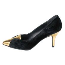 HEINE Damen Pumps aus Samt High Heels schwarz goldfarben Pfennigabsatz HEINE Damen Pumps aus Samt High Heels schwarz goldfarben Pfennigabsatz